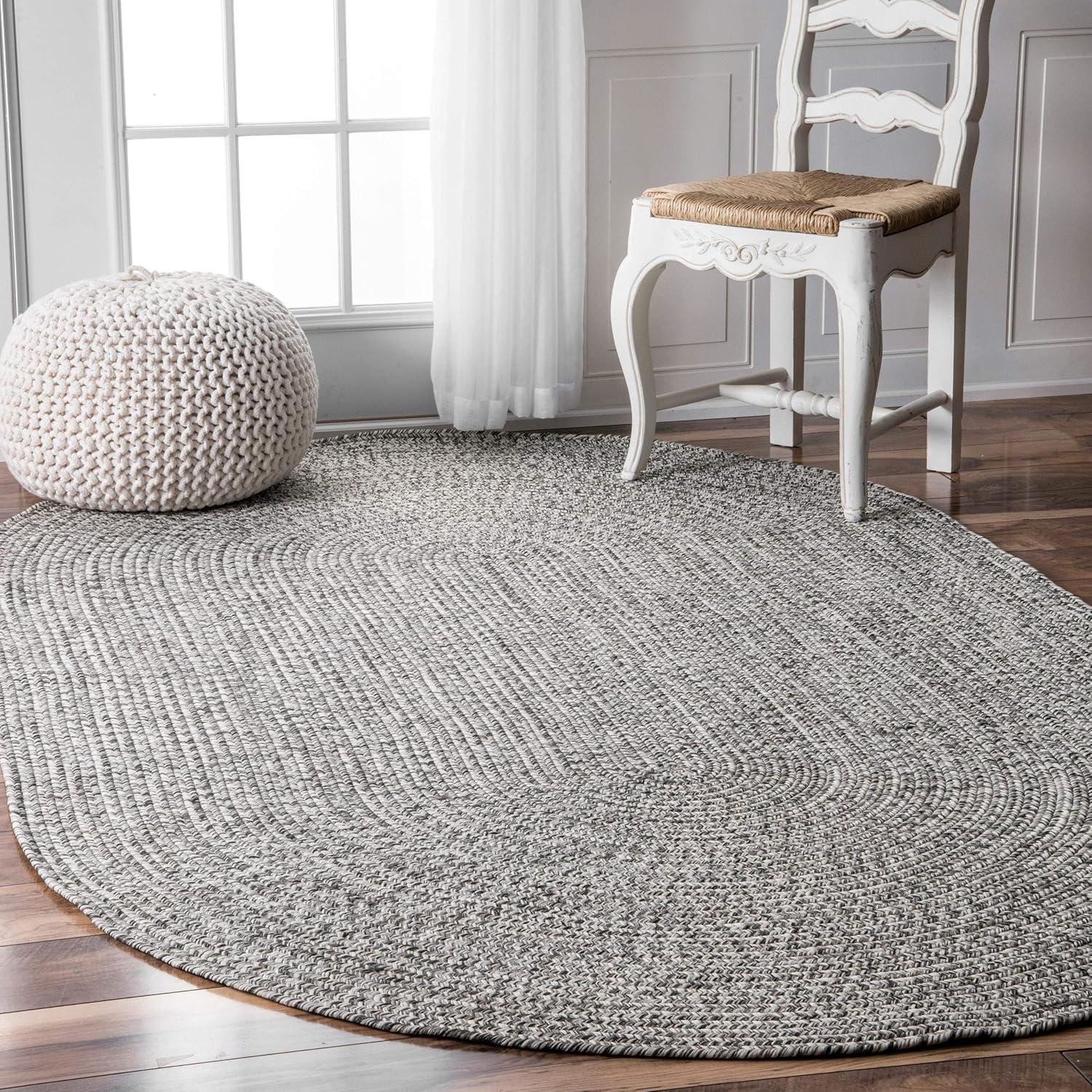 Salt & Pepper Oval 9' x 12' Synthetic Braided Rug