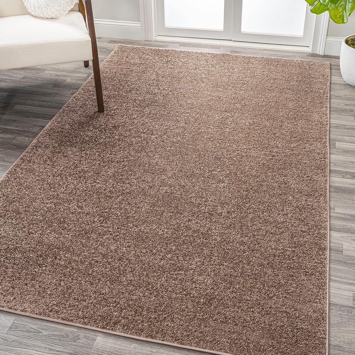5'x8' Haze Solid Low-Pile Area Rug, Brown - JONATHAN Y