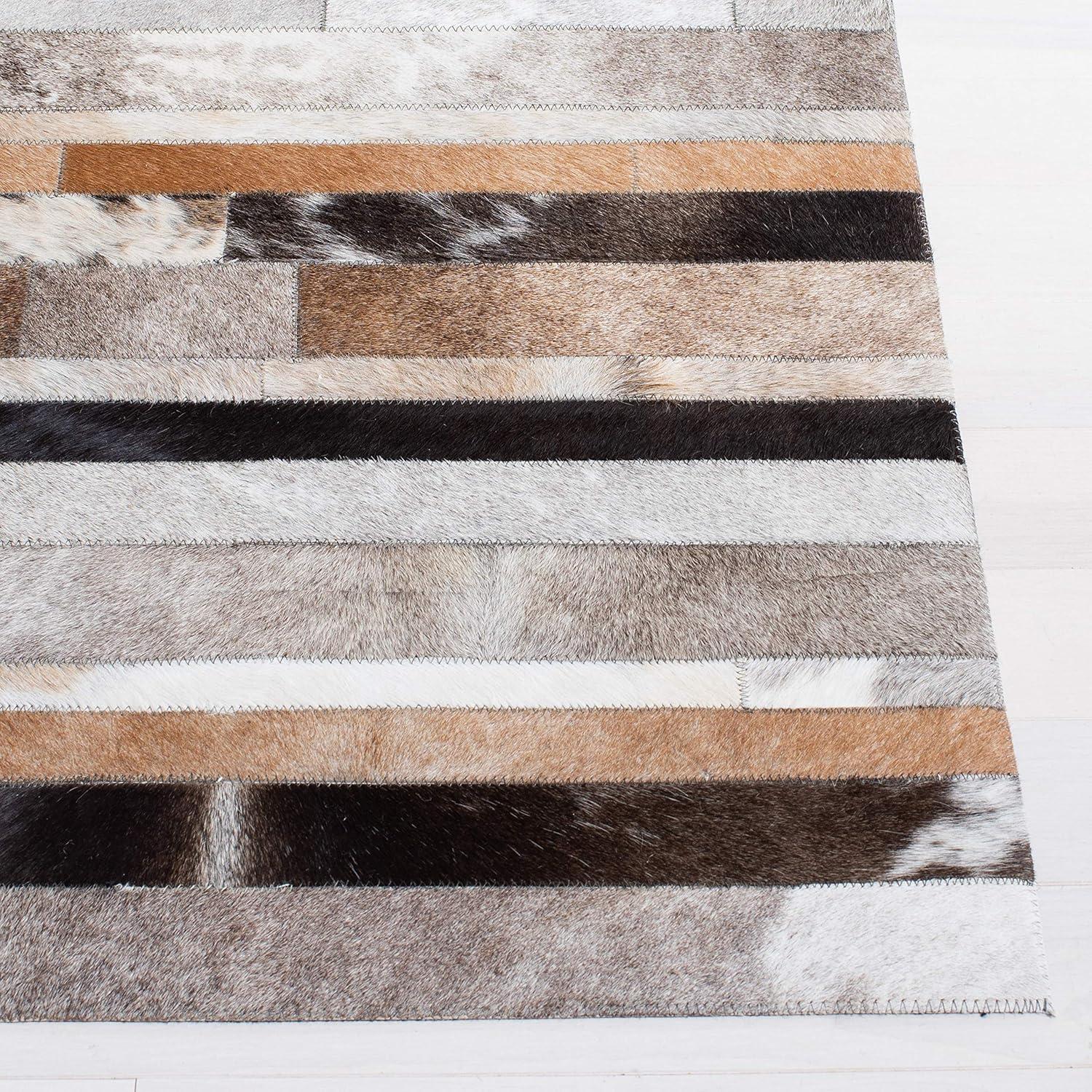 SAFAVIEH Studio Leather Keegan Geometric Area Rug, Ivory/Dark Brown, 5' x 8'