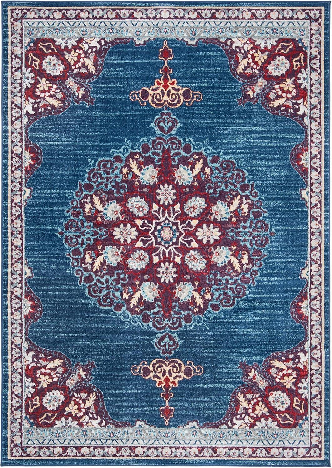 SAFAVIEH Brentwood Harland Floral Bordered Area Rug, 6' x 9', Navy/Burgundy