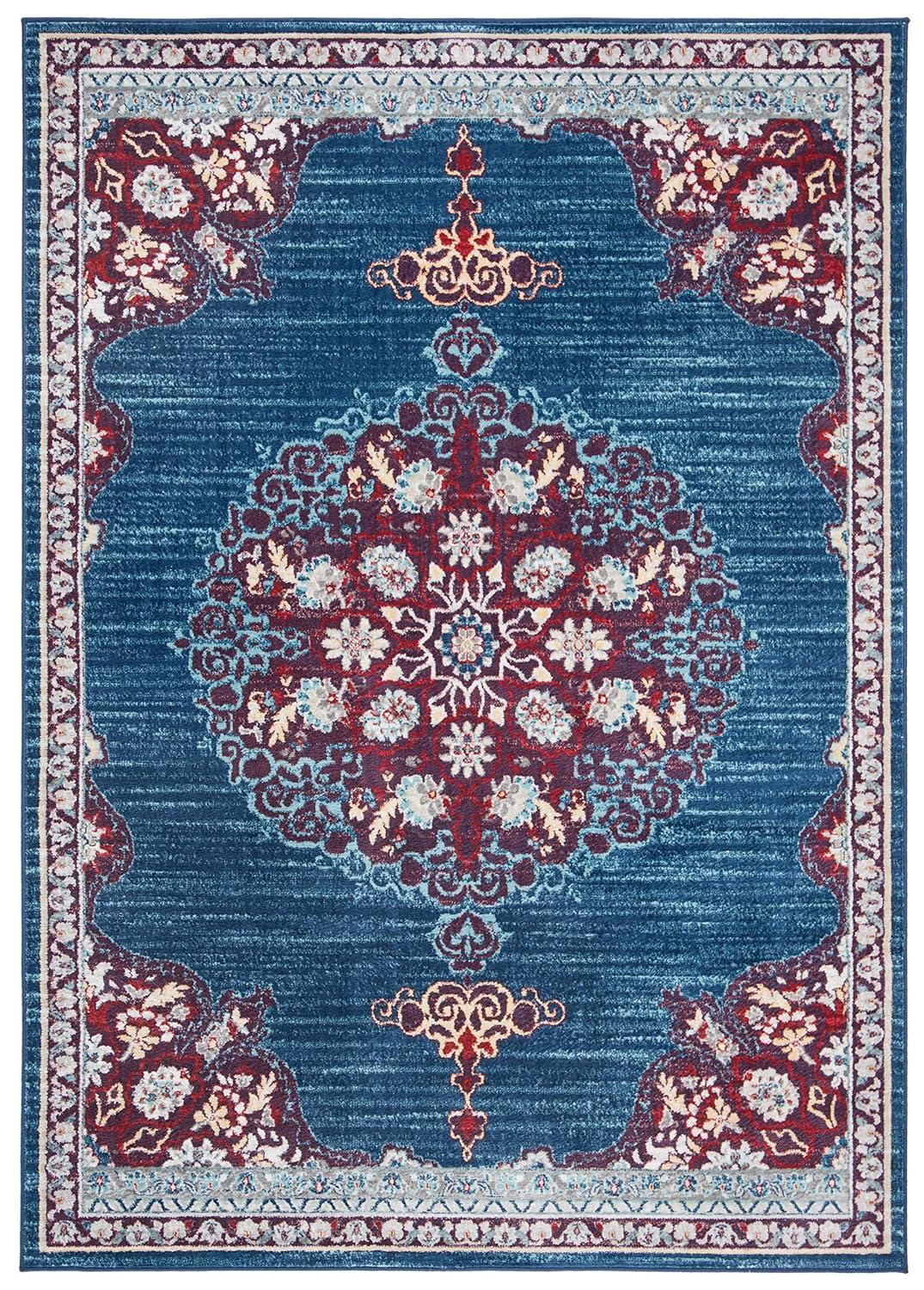 SAFAVIEH Brentwood Harland Floral Bordered Area Rug, 6' x 9', Navy/Burgundy