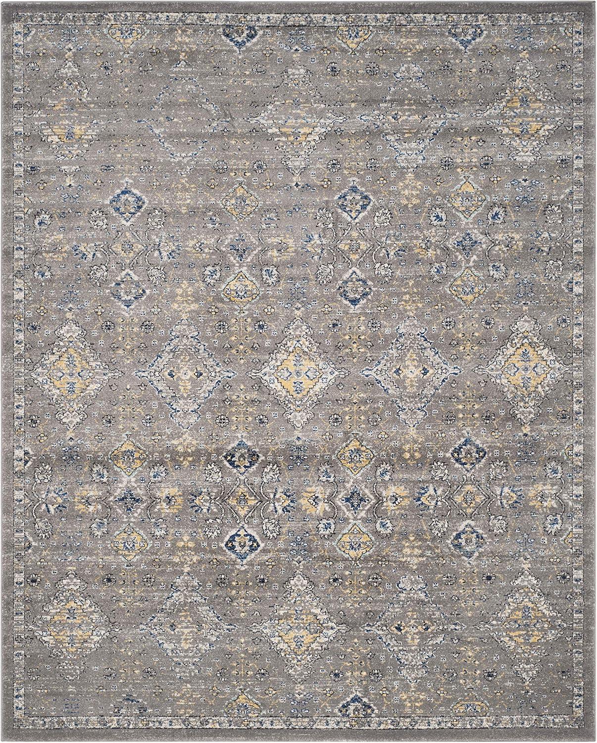 Reversible Rectangular Floral Dark Grey/Yellow 9' x 12' Synthetic Rug