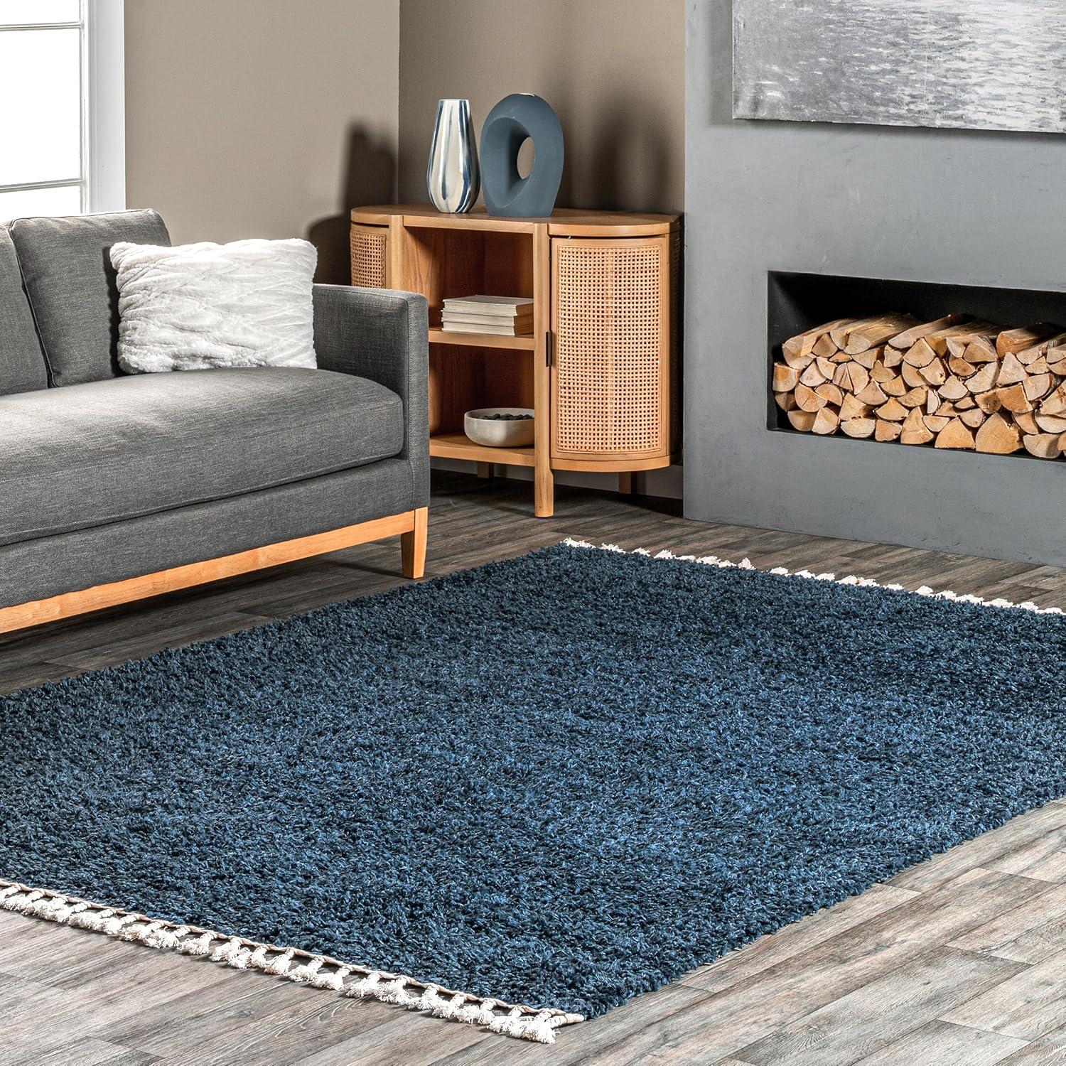 Nuloom Neva Solid 2x3 Accent Shag Indoor Area Rug for Living Room Bedroom Dining Room Nursery Entryway, Navy/Ivory
