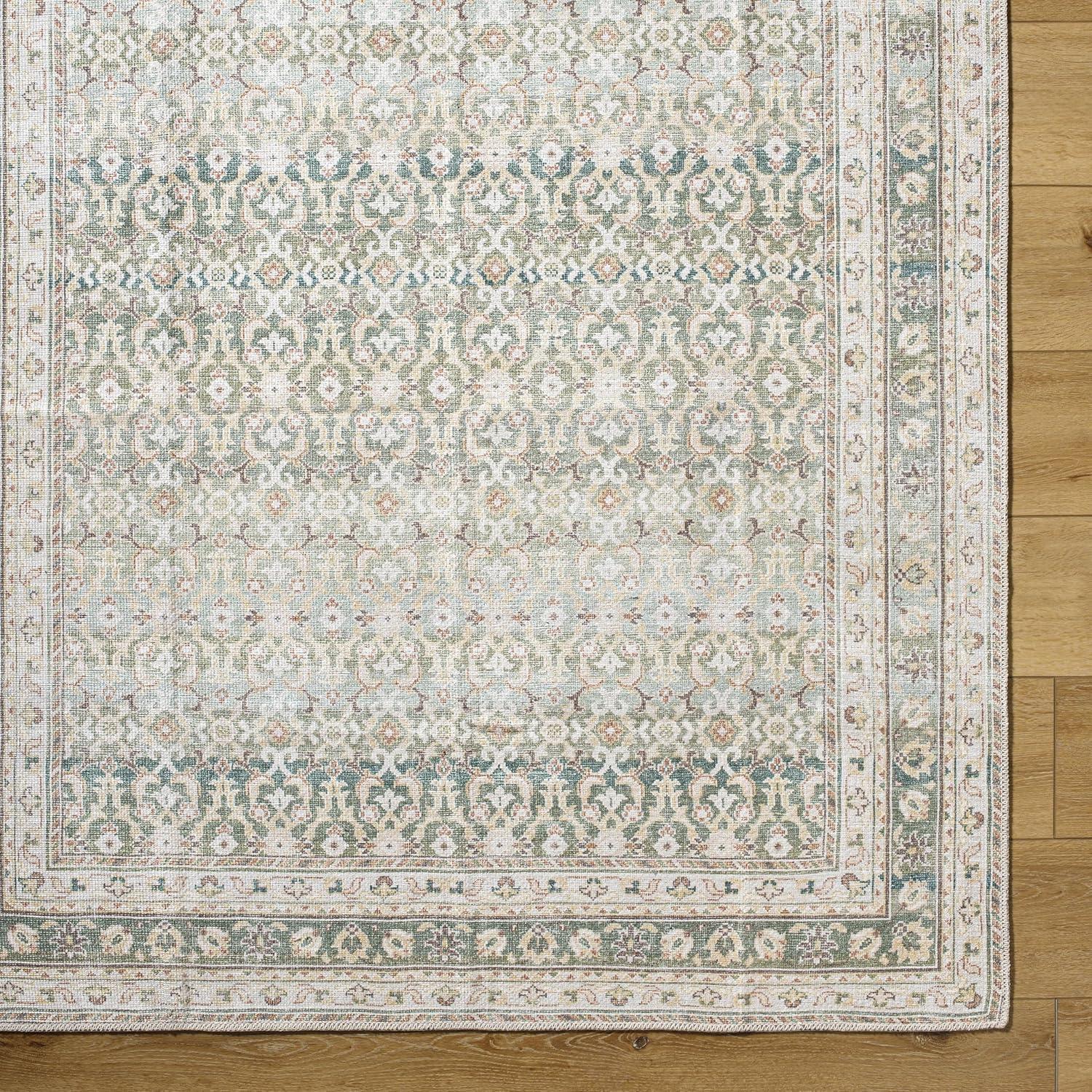 Rainier Green and Gray Washable Synthetic Area Rug, 3'3" x 4'11"