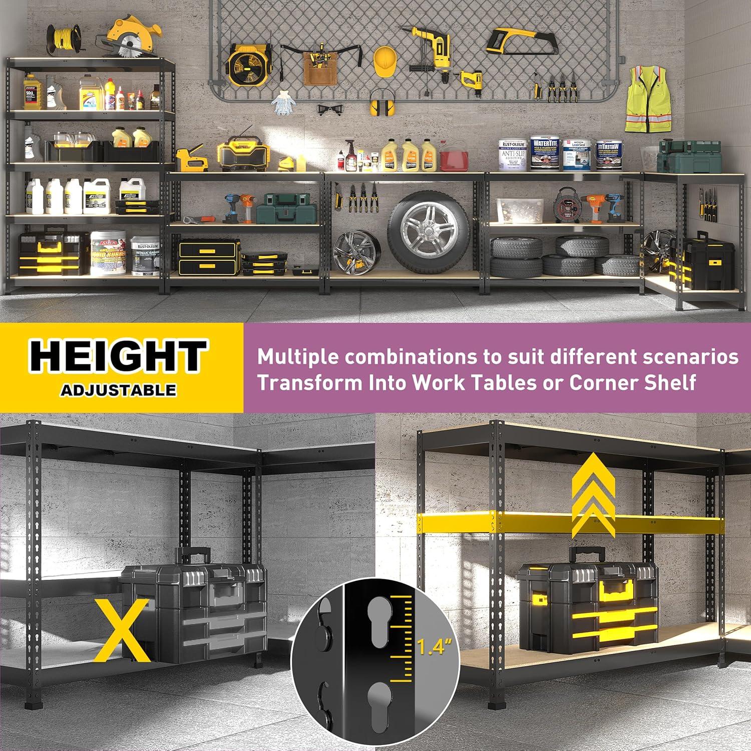 Prilinex Heavy Duty Storage Shelves 48" W x 18" D x 72" H - 5-Tier Adjustable Metal Garage Shelving Unit, Standing Utility Shelf Racks for Pantry Warehouse Kitchen, Black