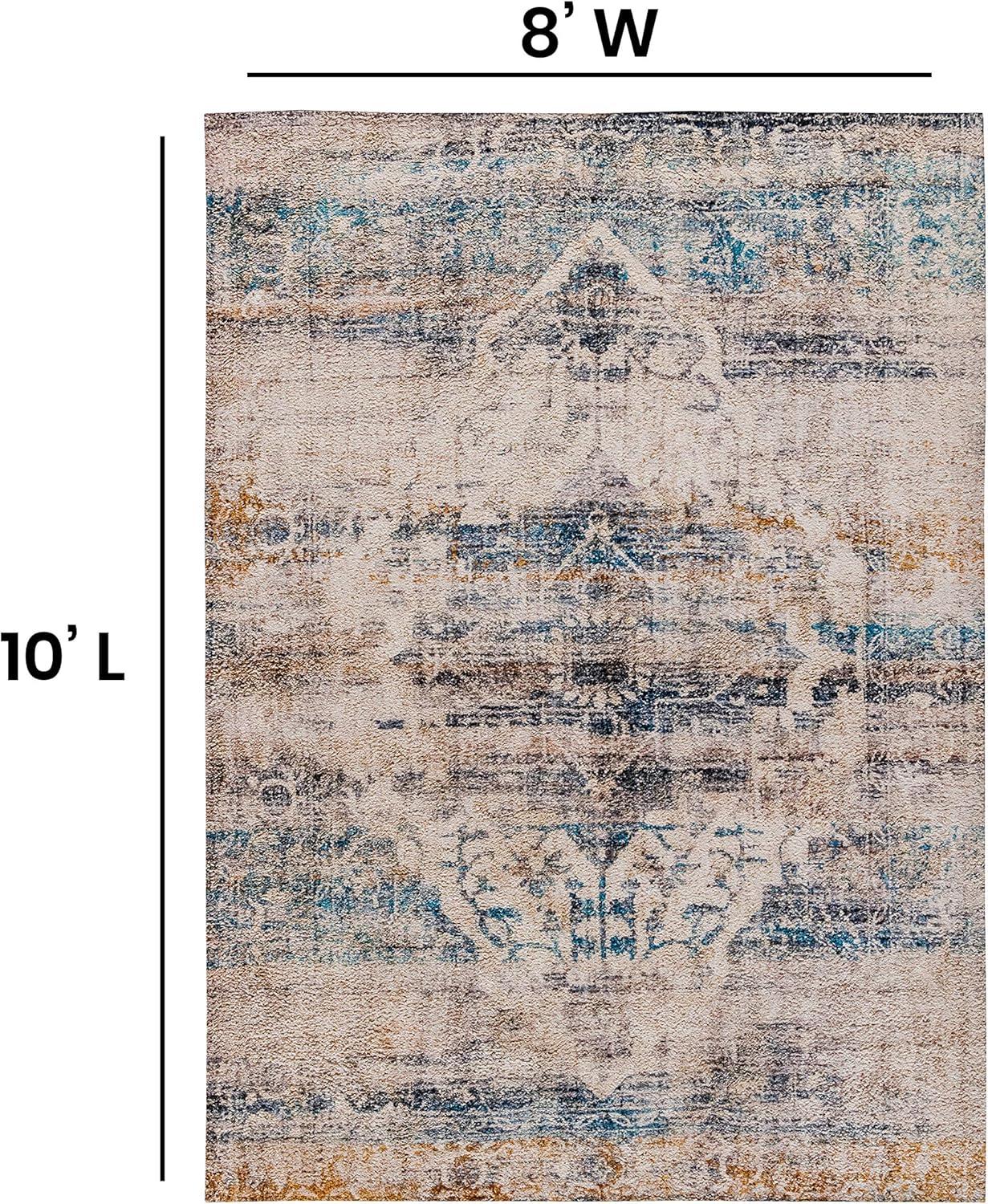 Old English Distressed Blue Synthetic Area Rug - 8' x 10'