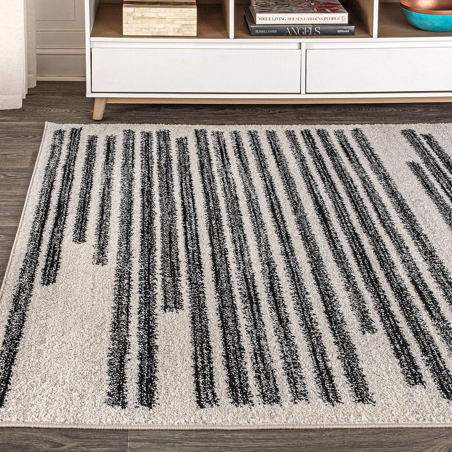 3'x5' Khalil Modern Berber Stripe Area Rug, Cream/Black - JONATHAN Y