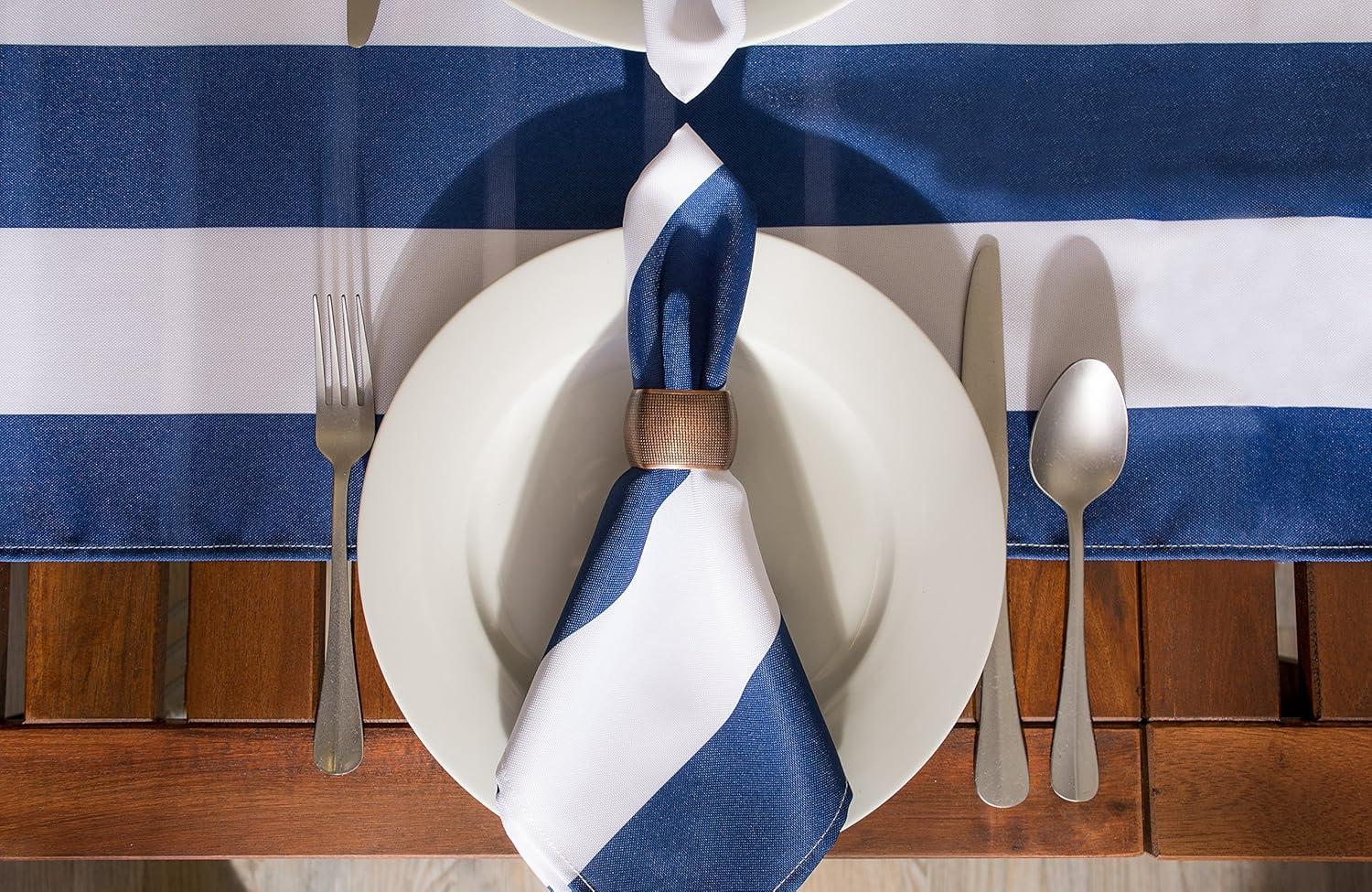 Nautical Blue and White Striped Polyester Table Runner