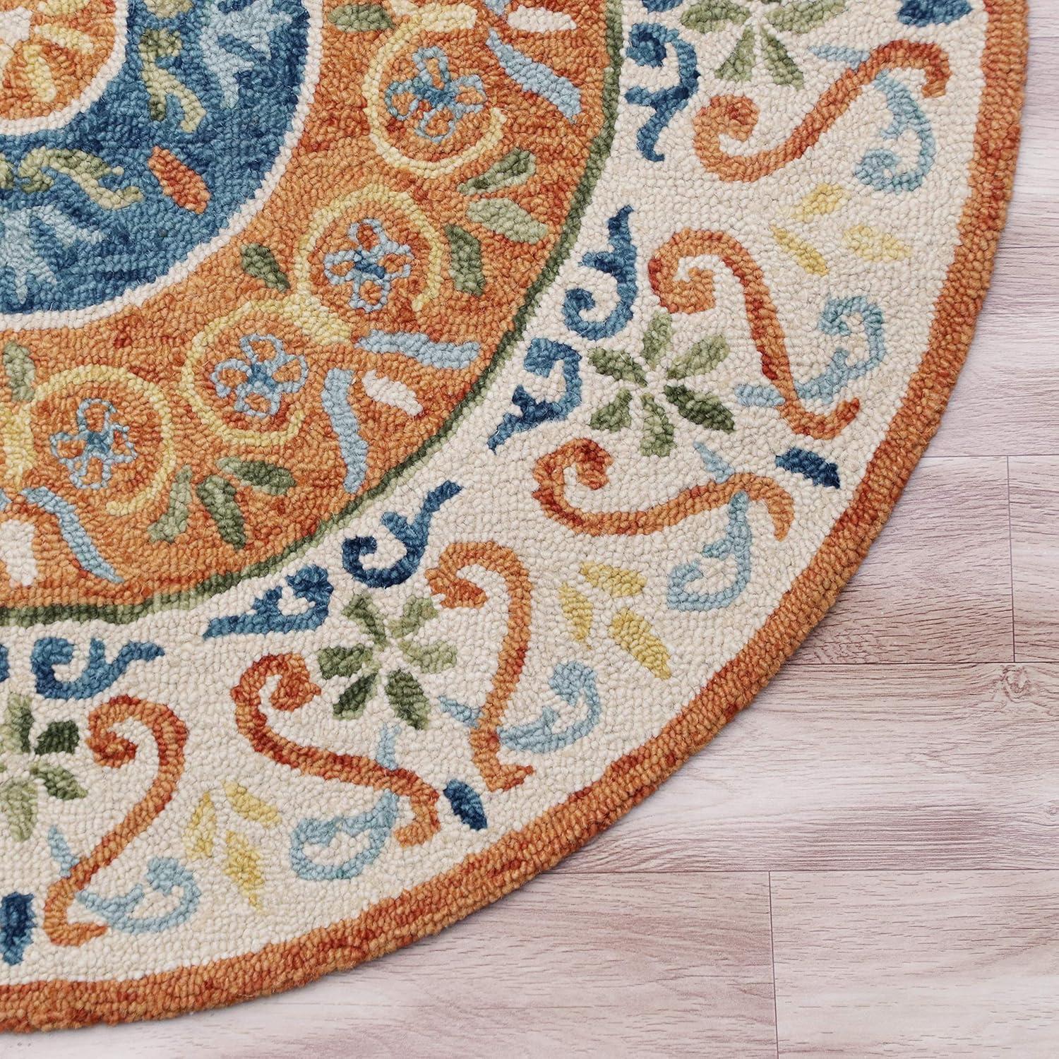 Ox Bay Southwest Leon Medallion Area Rug , Orange / Cream / Blue / Green, 6 ft. Round