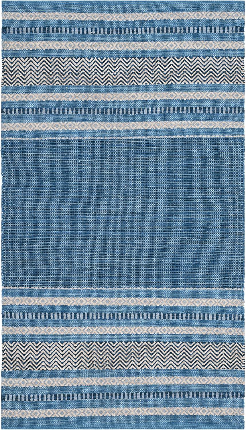 SAFAVIEH Montauk Jobeth Striped Soft Braided Cotton Area Rug, Blue/Grey, 4' x 6'