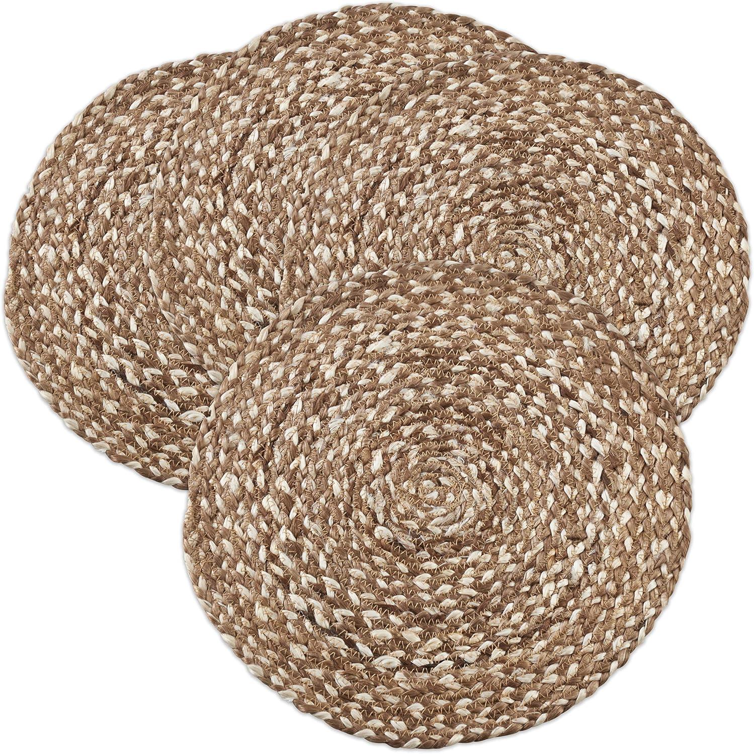 Round Woven Jute Placemats Set of 4 in Coffee