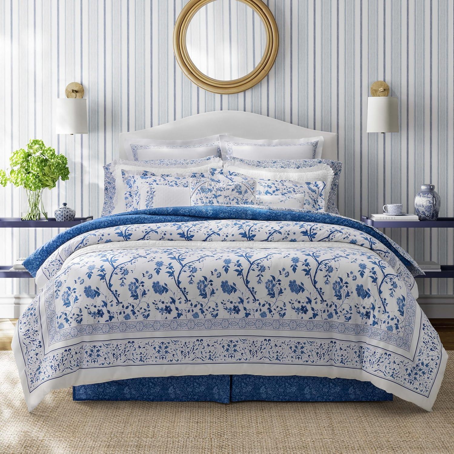 Laura Ashley Laura Ashley Charlotte Cotton Reversible Blue Comforter Set