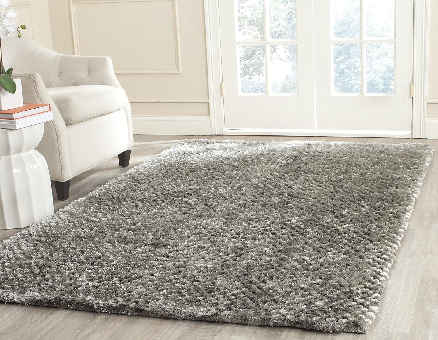 Saint Tropez Shag STS641 Hand Woven Area Rug - Silver - 5'x8' - Safavieh.