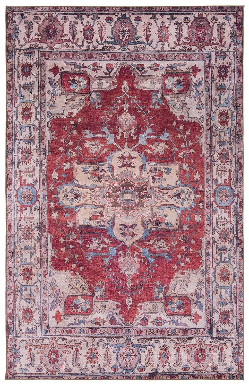 Tucson TSN106 Power Loomed Machine Washable Area Rug - Red/Beige - 6'6"x9' - Safavieh.