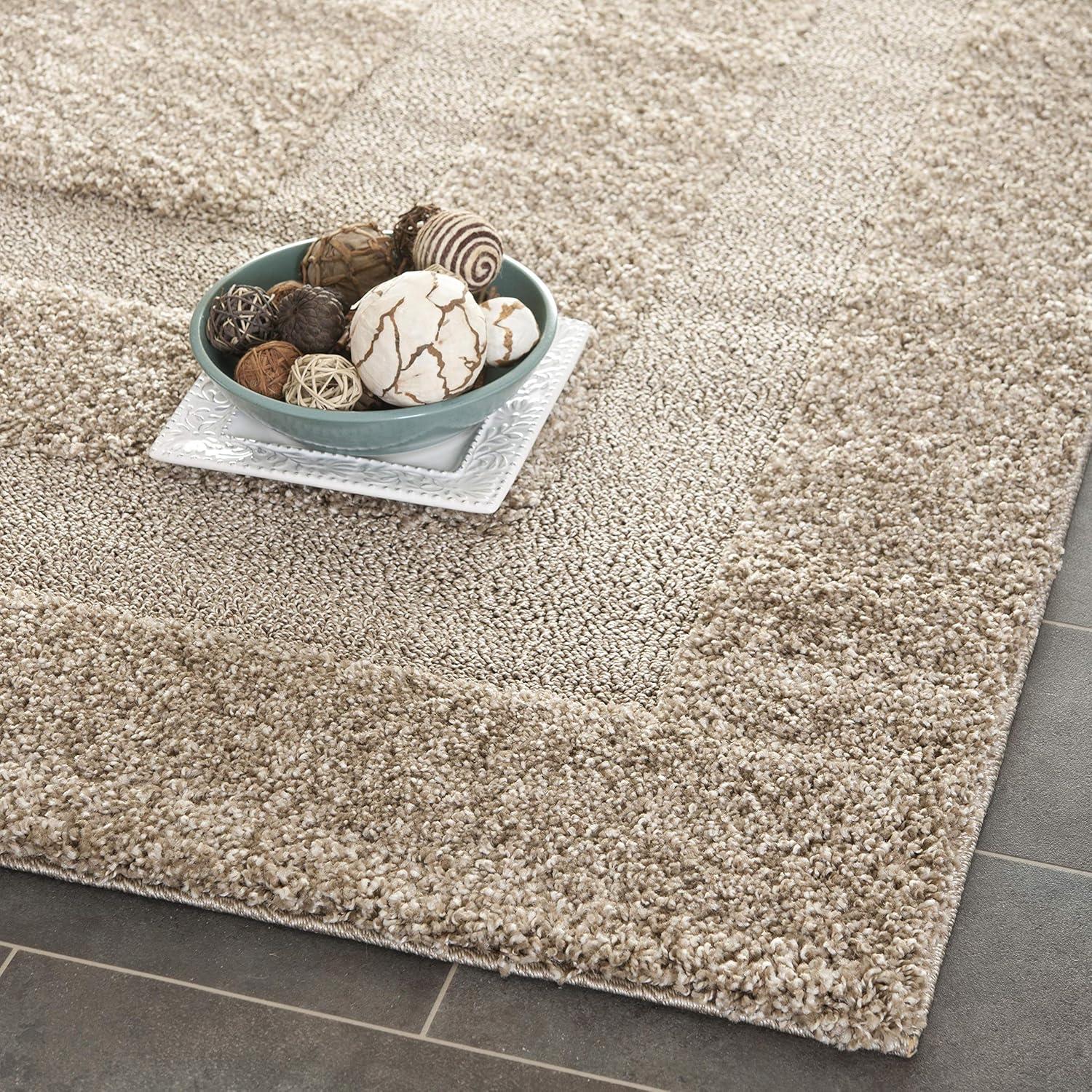 Plush Square Shadow Box Shag Rug in Neutral Brown, 47"