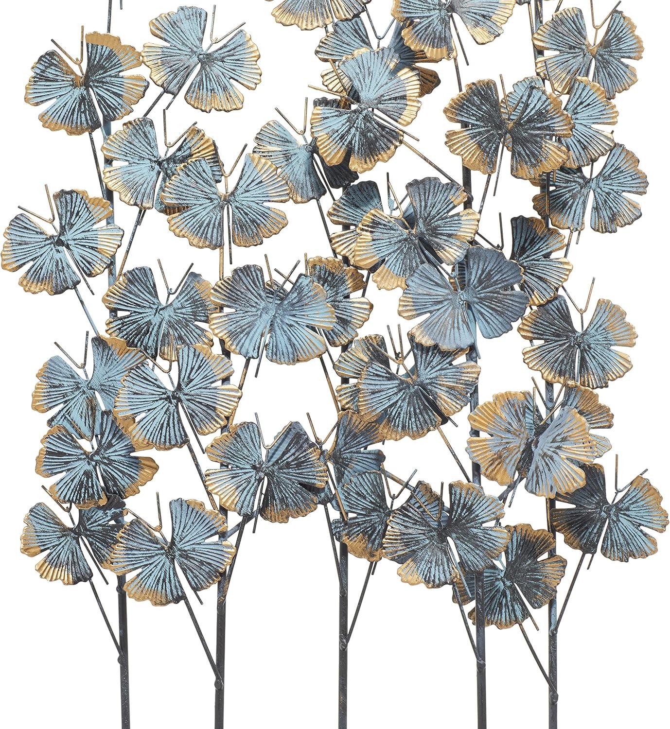 Teal and Gold Iron Leaf Sculpture with Flat Base