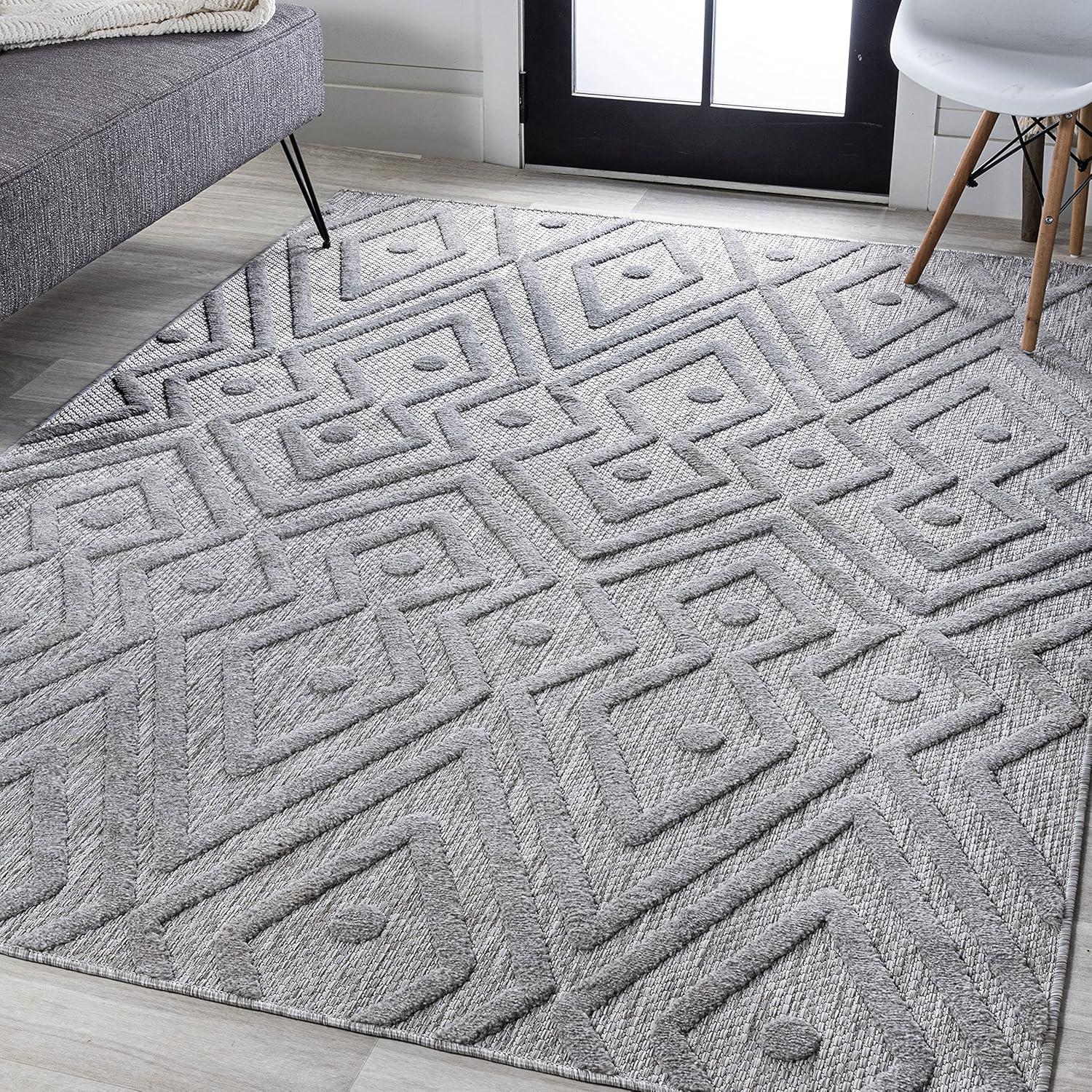 5'x8' Balansat Moroccan Diamond Indoor/Outdoor Area Rug, Light Gray - JONATHAN Y