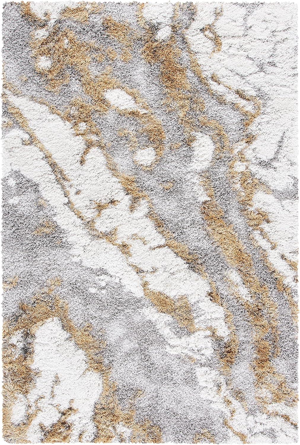 Horizon Shag 800 HZN890 Machine Made Area Rug - 4'x6' - Grey/Gold - Safavieh