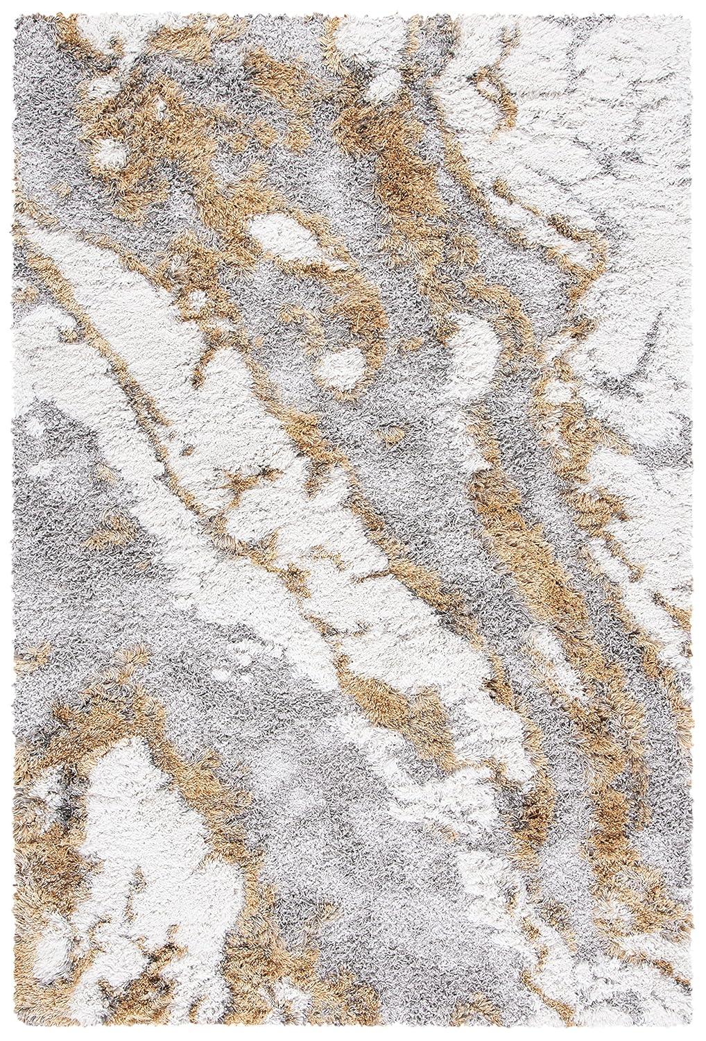 Horizon Shag 800 HZN890 Machine Made Area Rug - 5'3"x7'7" - Grey/Gold - Safavieh