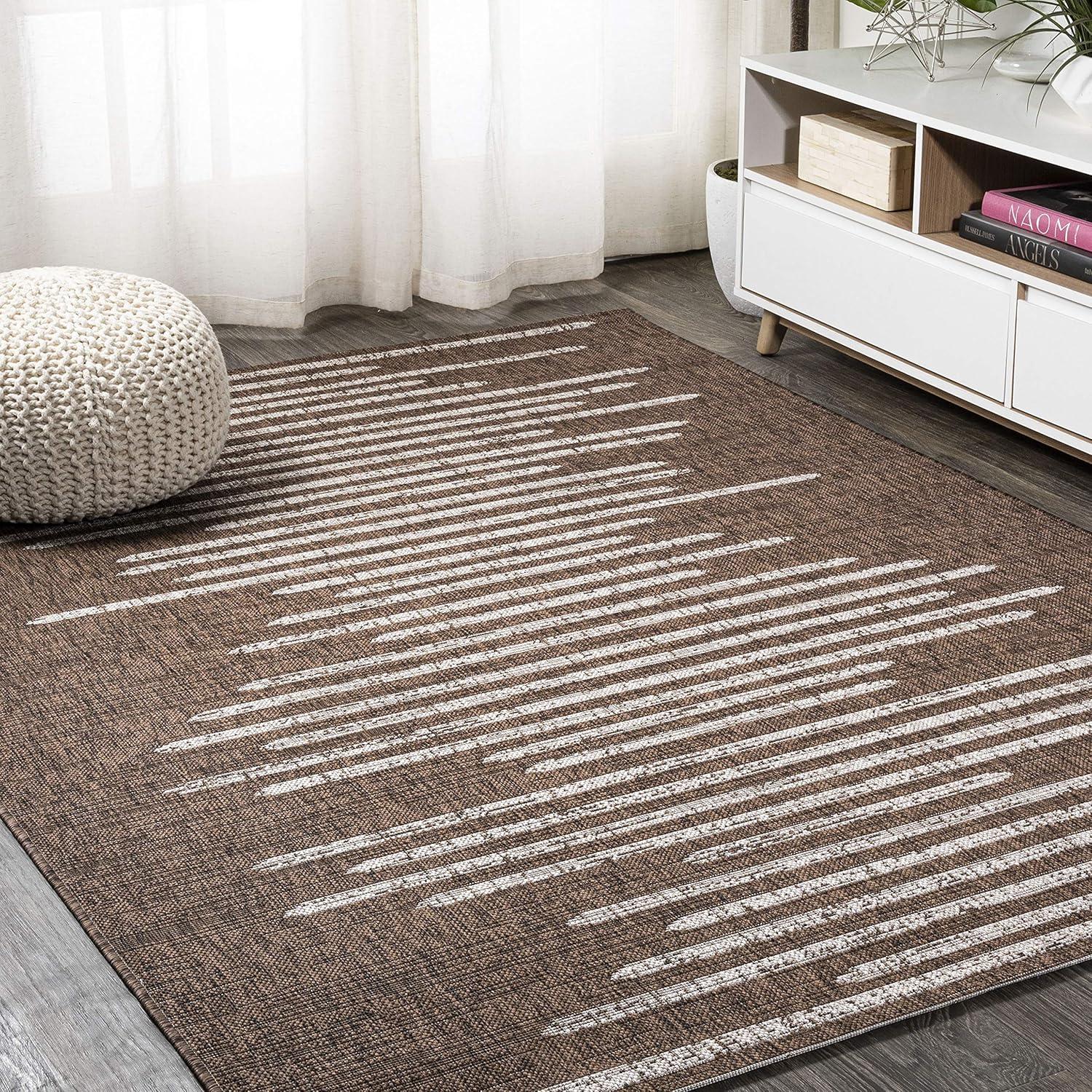 Brown and Beige 8' x 10' Synthetic Stripe Area Rug