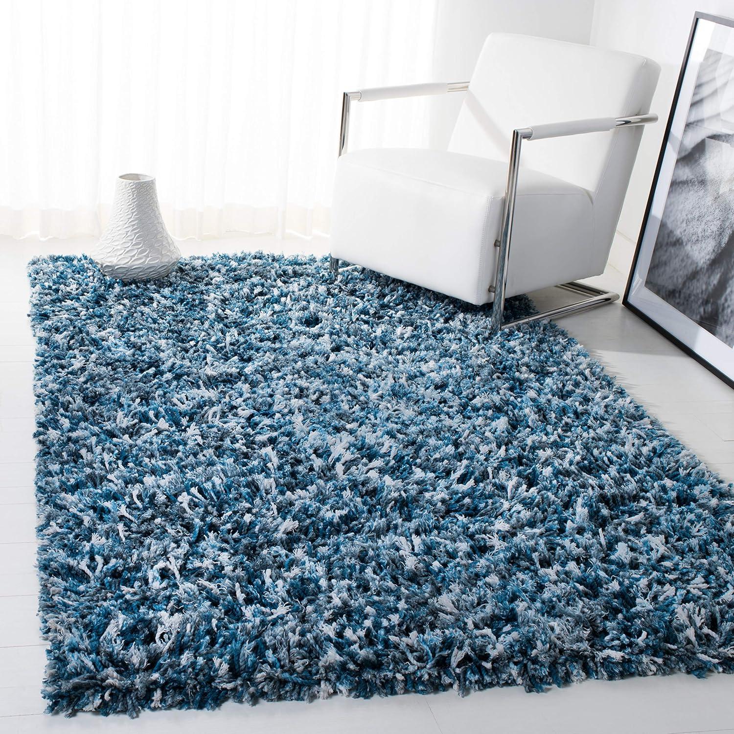 Rio Shag SG960 Hand Loomed Indoor Area Rug - Navy/Ivory - 6'x9' - Safavieh