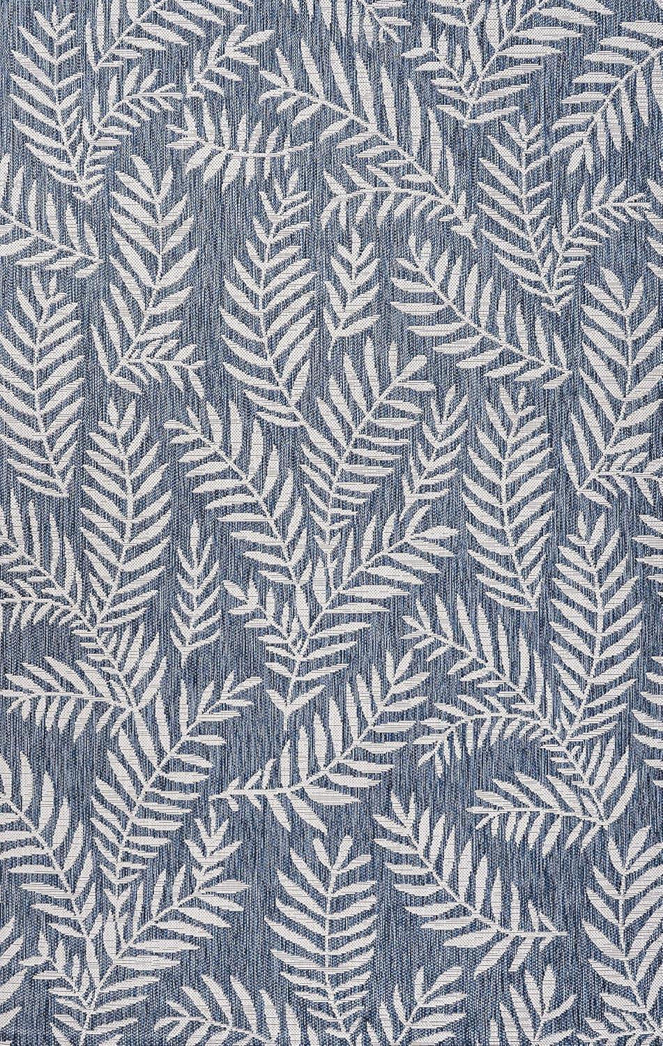 4'x6' Nevis Palm Frond Indoor/Outdoor Area Rug, Navy/Ivory - JONATHAN Y
