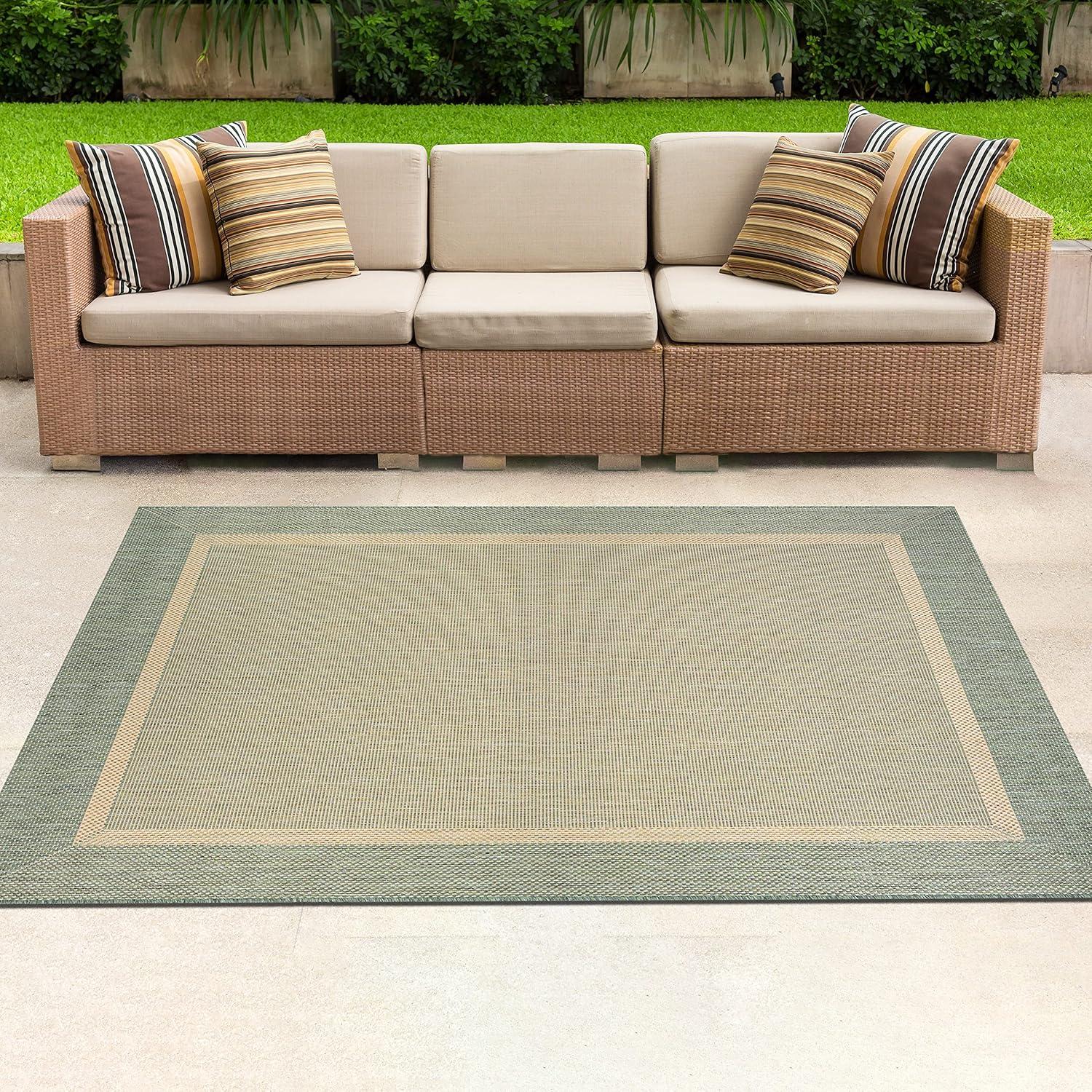 Couristan Recife Outdoor Area Rug - Stria Texture 2' X 3'7" Rectangle in Natural and Green Color, Hose Washable, Pet Friendly, Patio and Home Decor