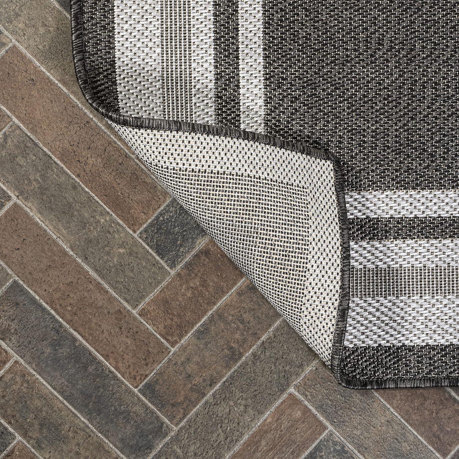 5' x 8' James Modern Border Stripe Indoor/Outdoor Area Rug, Black/Cream - JONATHAN Y