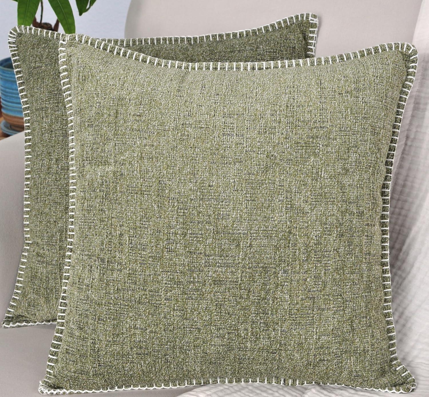 Oveesha Soft Chenille Throw Pillow Covers With Stitched Edge (Set of 2)