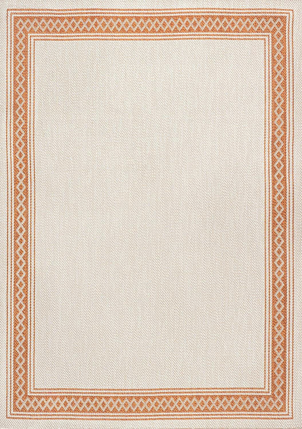3' x 5' Lucia Classic Diamond Border Indoor/Outdoor Area Rug, Cream/Orange - JONATHAN Y