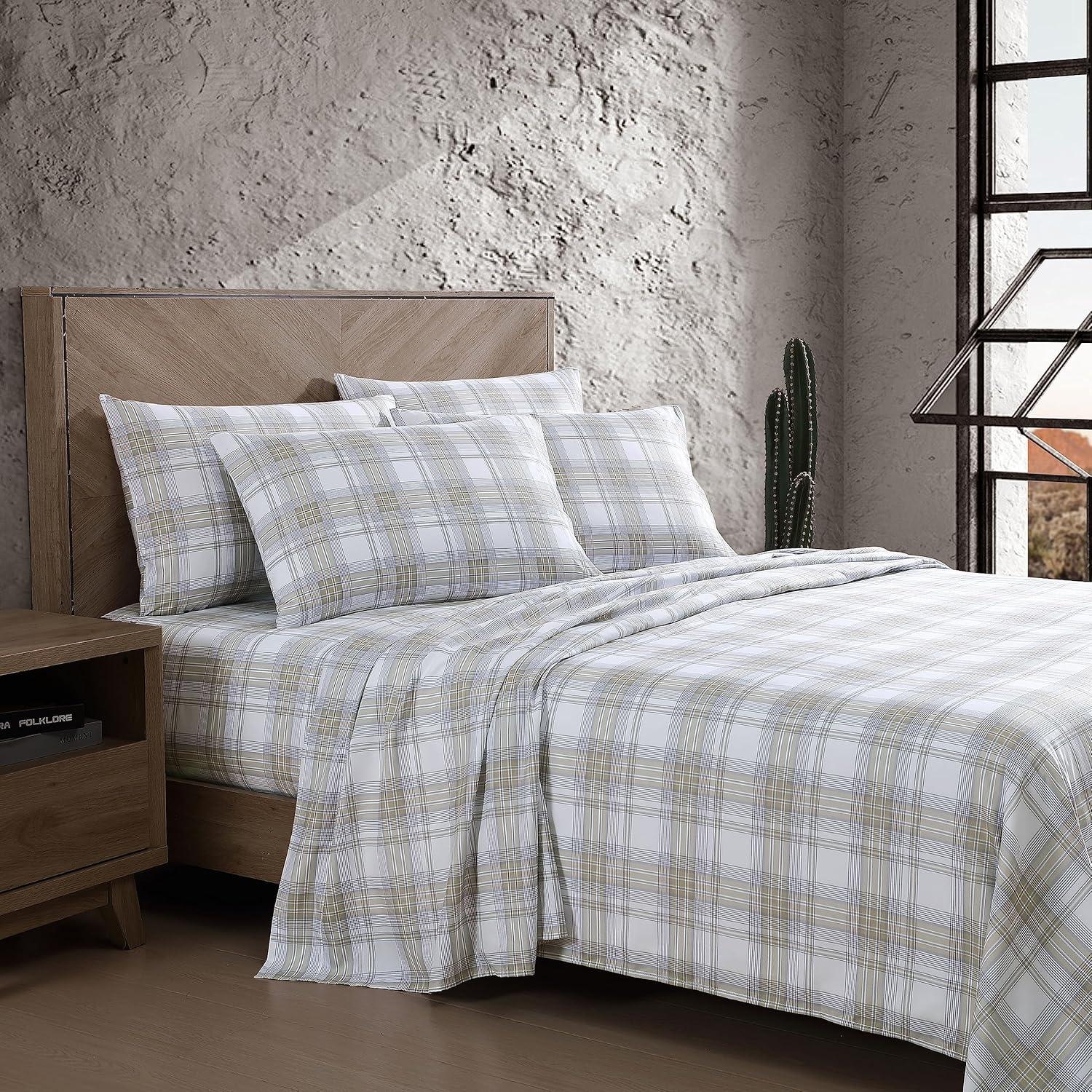 Beige Plaid Full Microfiber Sheet Set