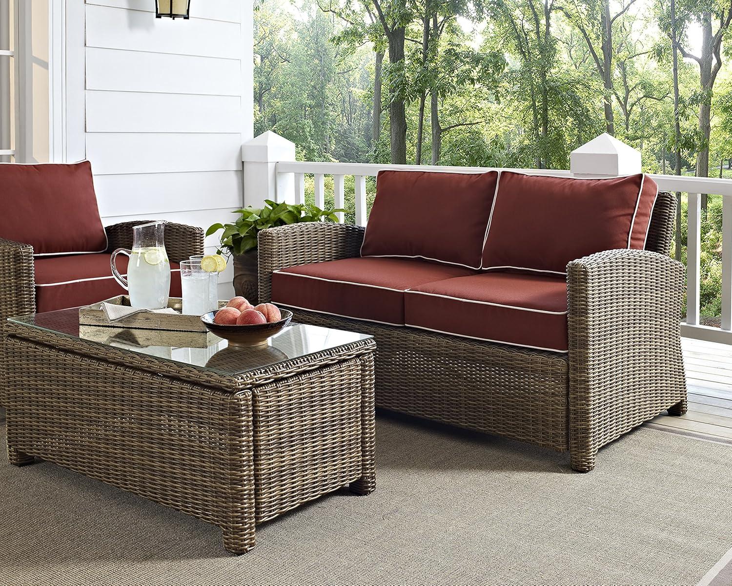 Bradenton Sangria Red Wicker Two-Seat Outdoor Loveseat