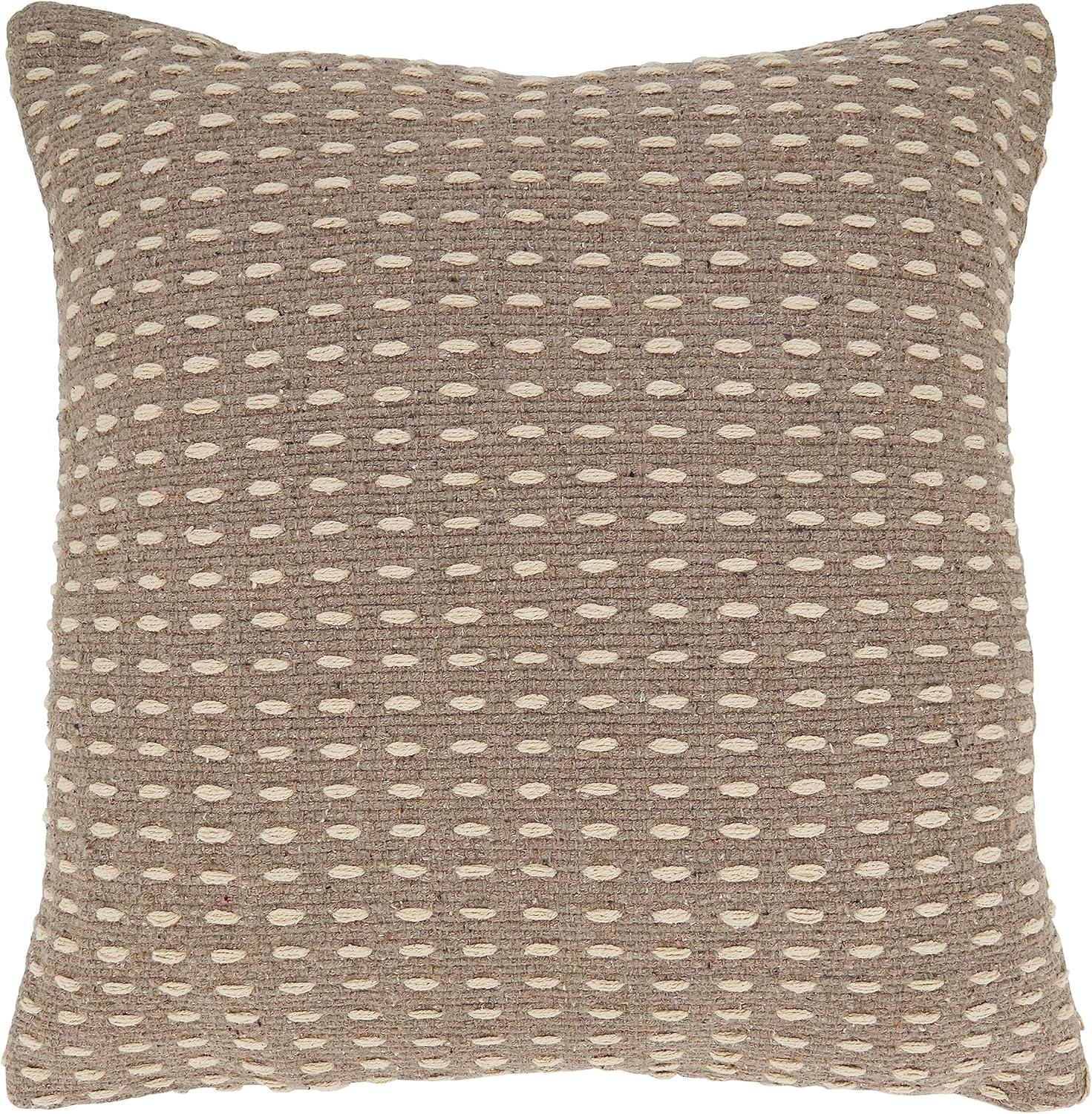 Gray and Beige 20" Cotton Woven Square Throw Pillow