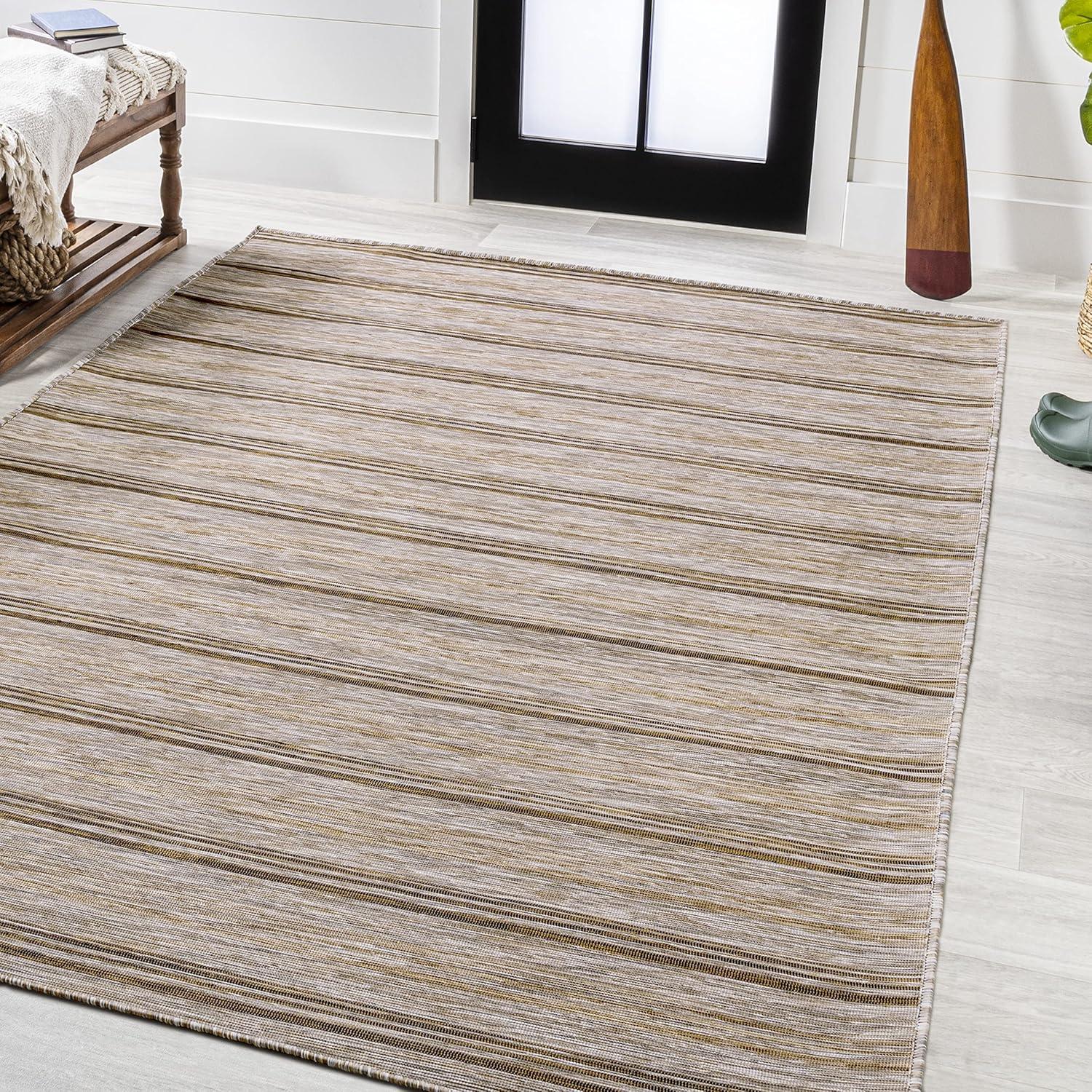 Multicolor Stripe Synthetic 4' x 6' Easy-Care Area Rug