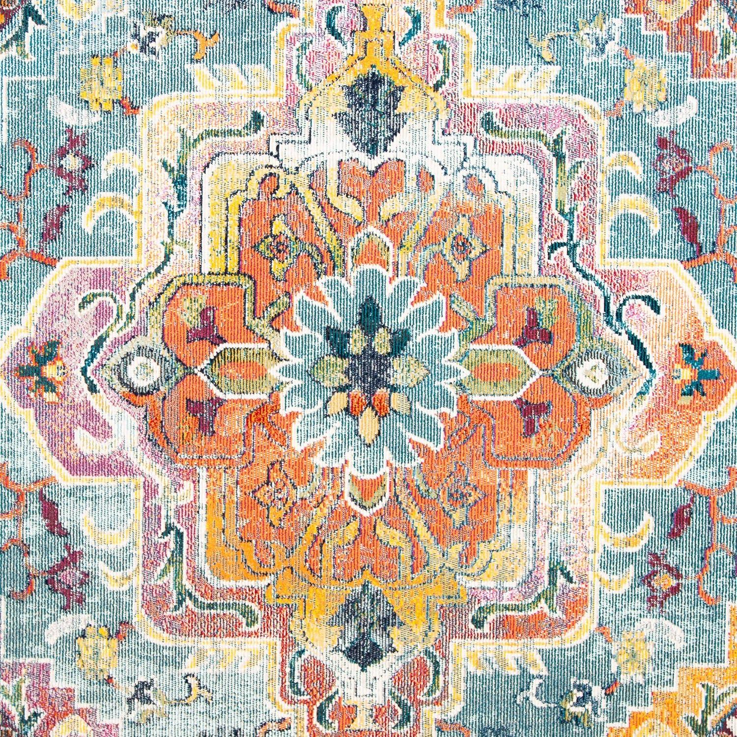 Safavieh  Crystal Floretta Vintage Boho Medallion Rug Teal/Orange 7' Round 6' Round, 8' Round Indoor Living Room, Bedroom, Dining Room Orange Round