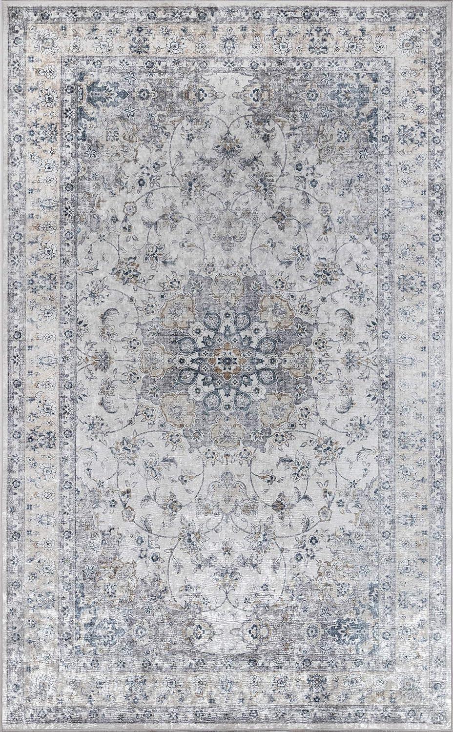 Momeni 2'x3' Karachi Talia Accent Rug Gray: Geometric Bohemian Indoor Area Rug with Rubber Backing