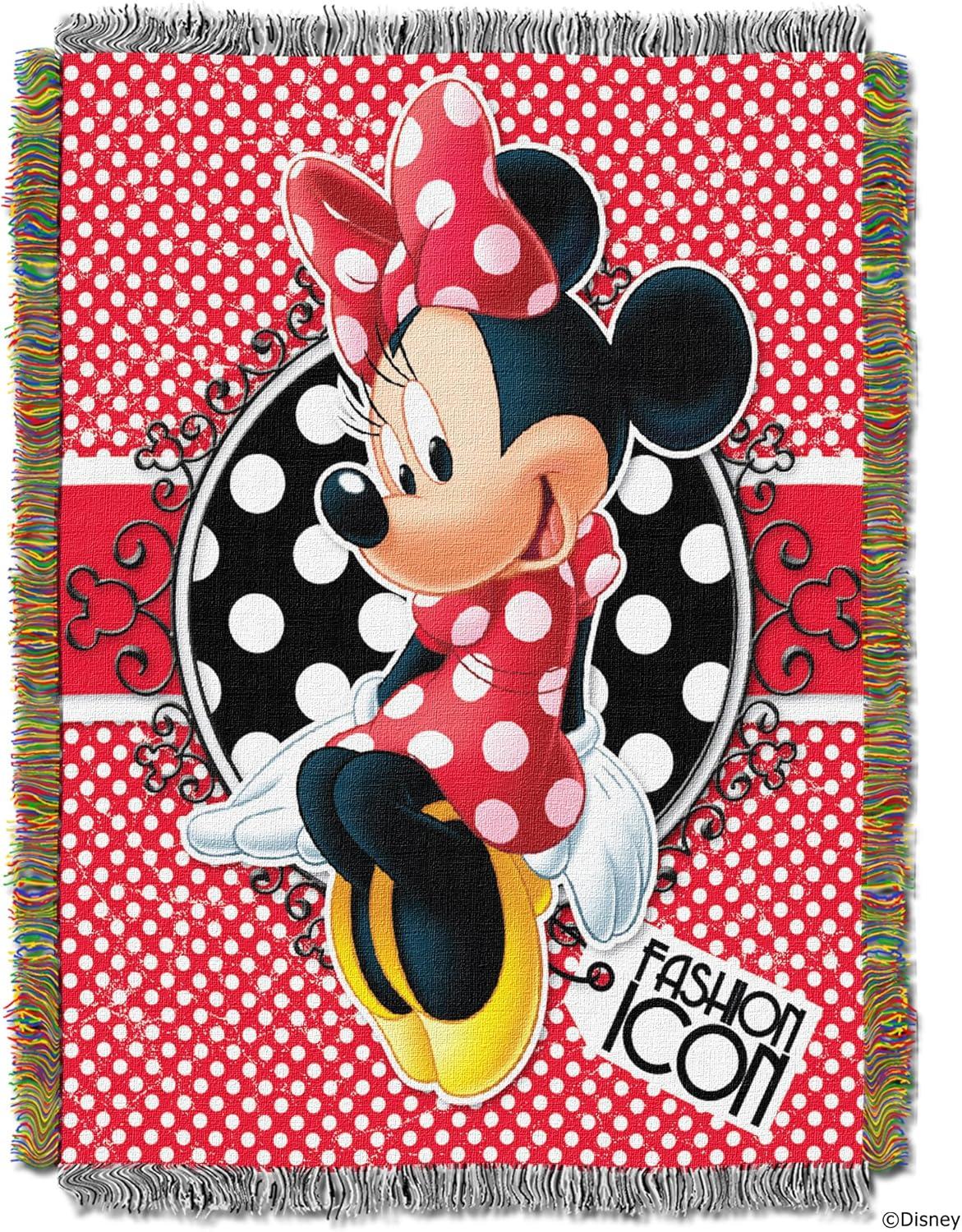 Minnie Mouse Red Polka Dot Woven Tapestry Throw Blanket