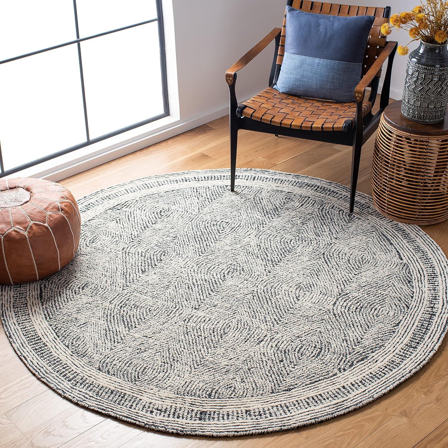 Abstract ABT340 Handmade Indoor Area Rug - Ivory/Charcoal - 4' Round - Safavieh