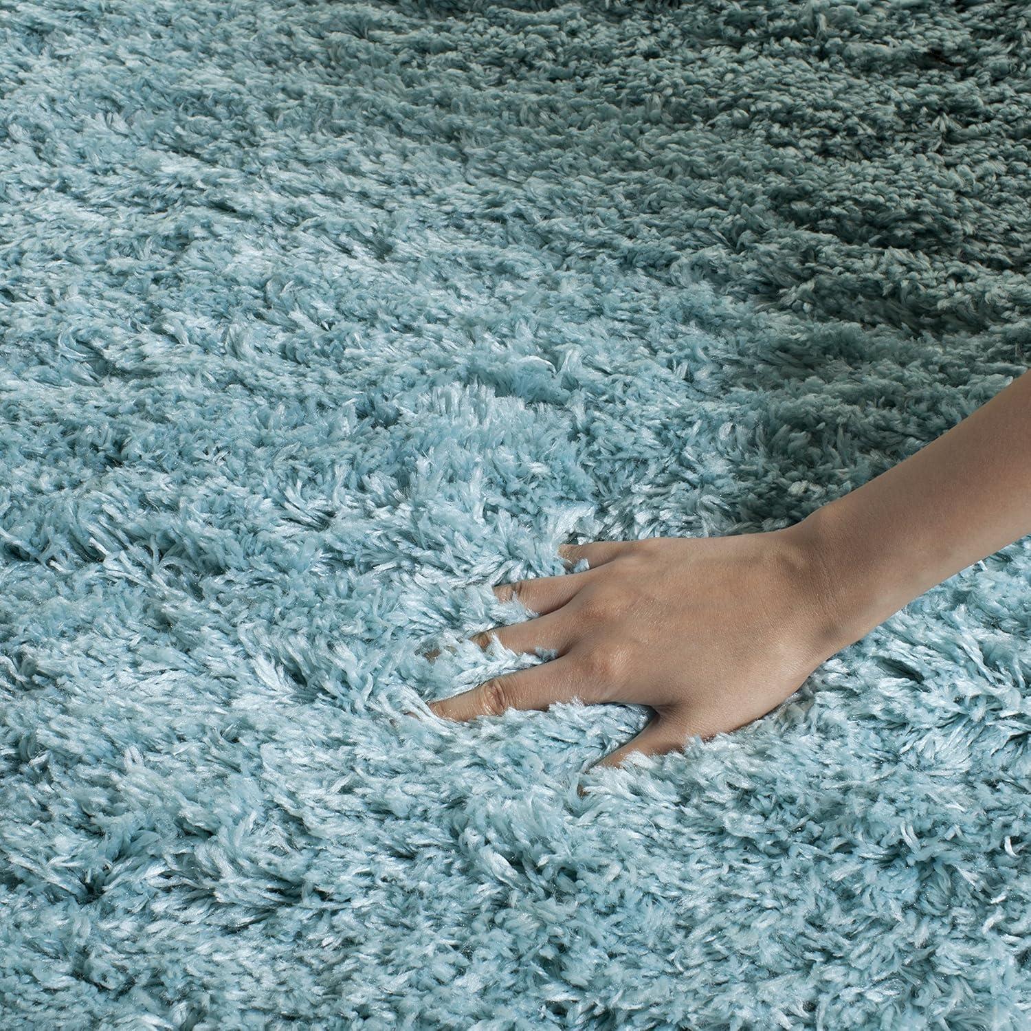 Blue 9' x 12' Solid Shag Synthetic Area Rug