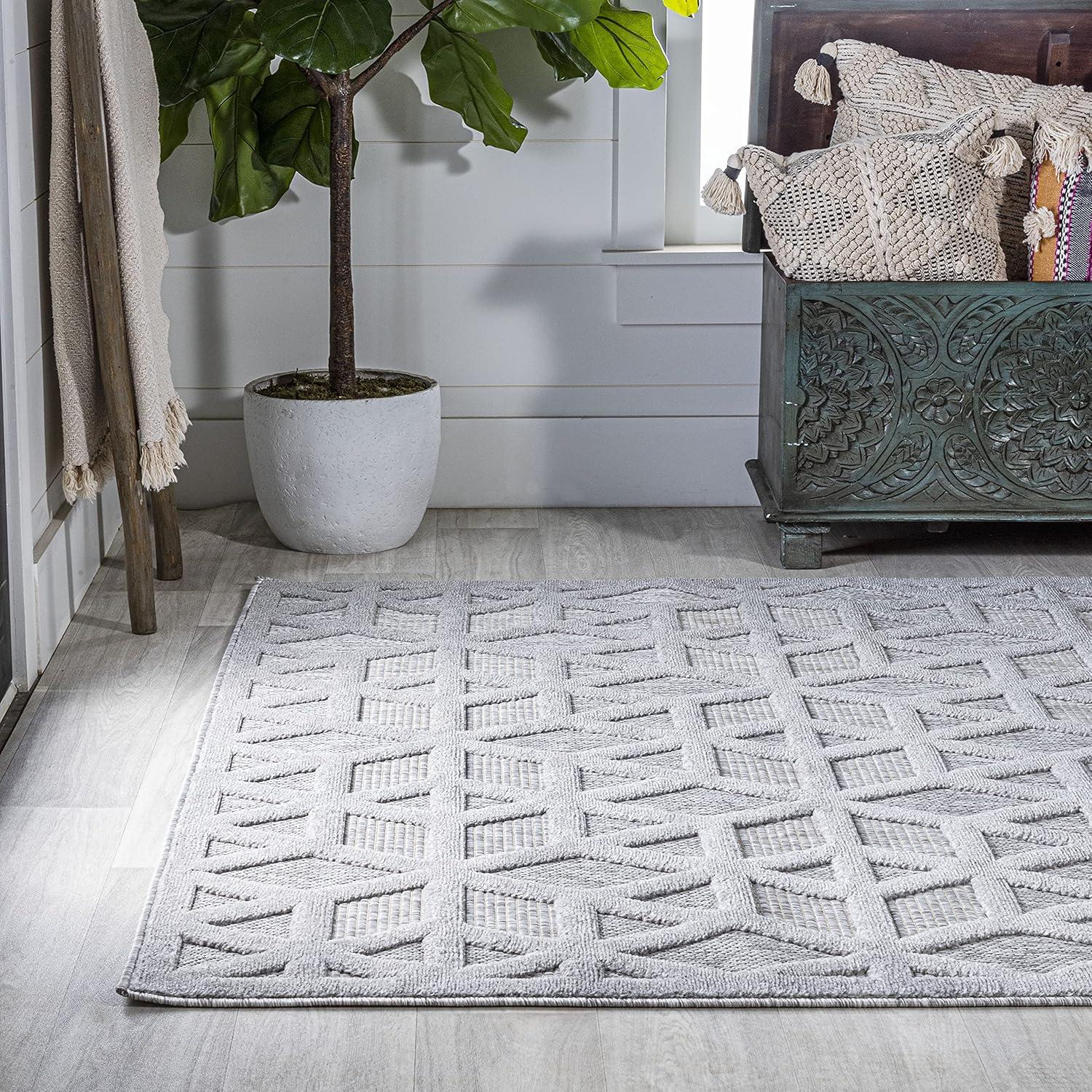 Talaia Neutral Geometric Indoor/Outdoor Area Rug - JONATHAN Y