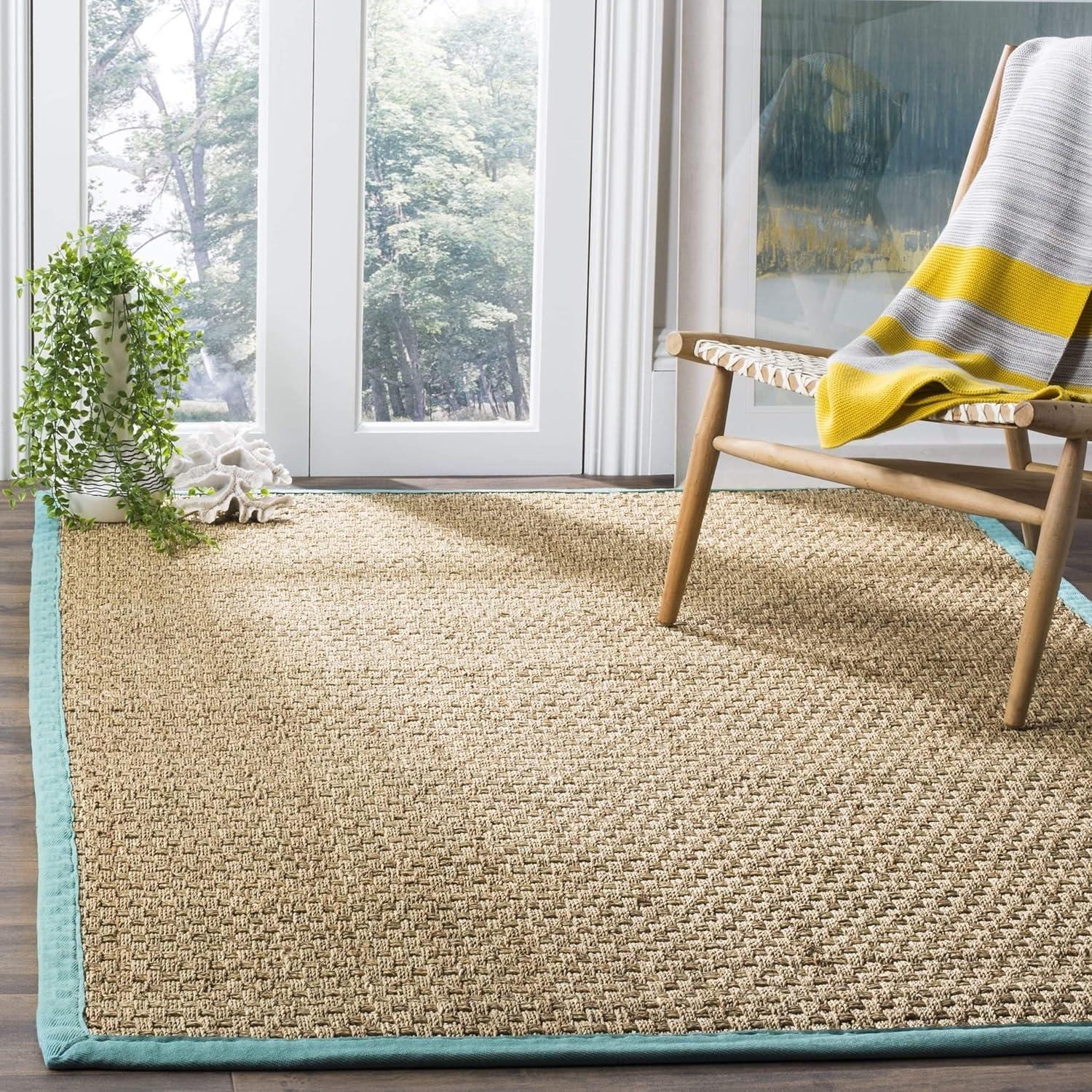 Natural Fiber NF114 Power Loomed Indoor Area Rug - Natural/Teal - 8' Round - Safavieh