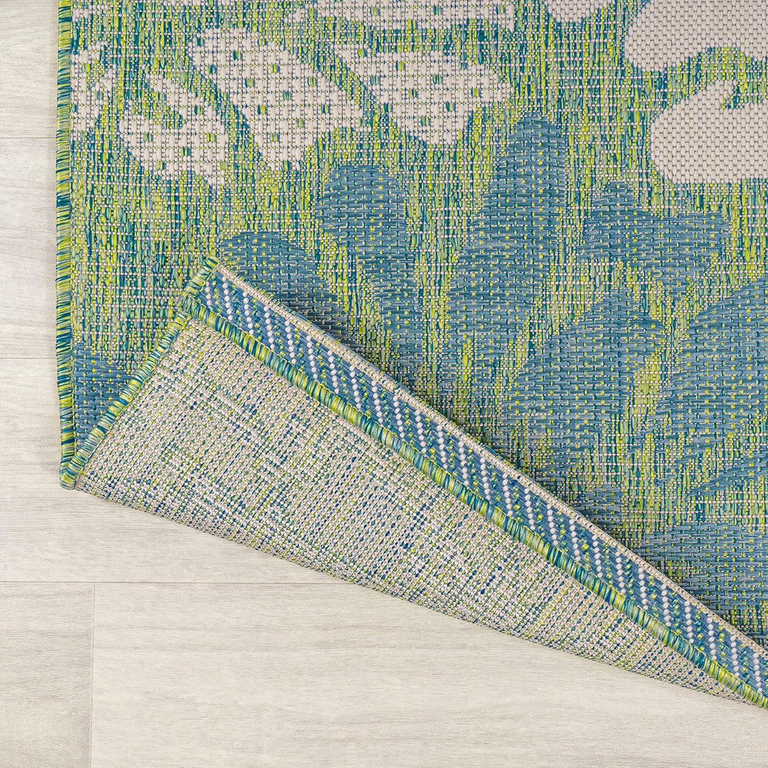 2' x 10' Zinnia Modern Floral Textured Weave Indoor/Outdoor Runner Rug, Cream/Green - JONATHAN Y