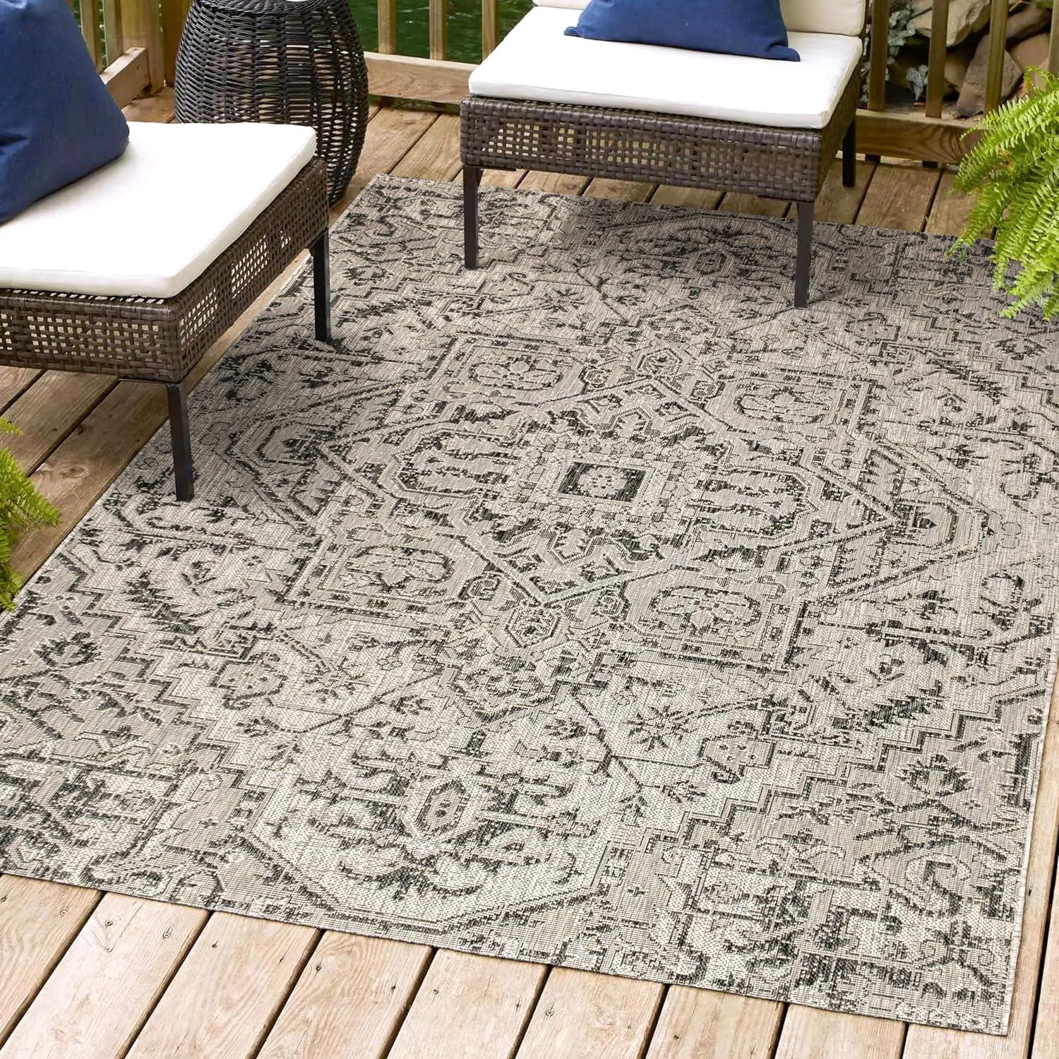 Estrella Bohemian Inspired Medallion Textured Weave Indoor/Outdoor Area Rug - JONATHAN Y