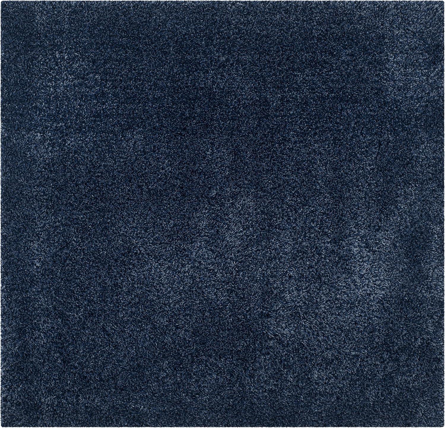 SAFAVIEH California Solid Plush Shag Area Rug, Navy, 8' x 8' Square