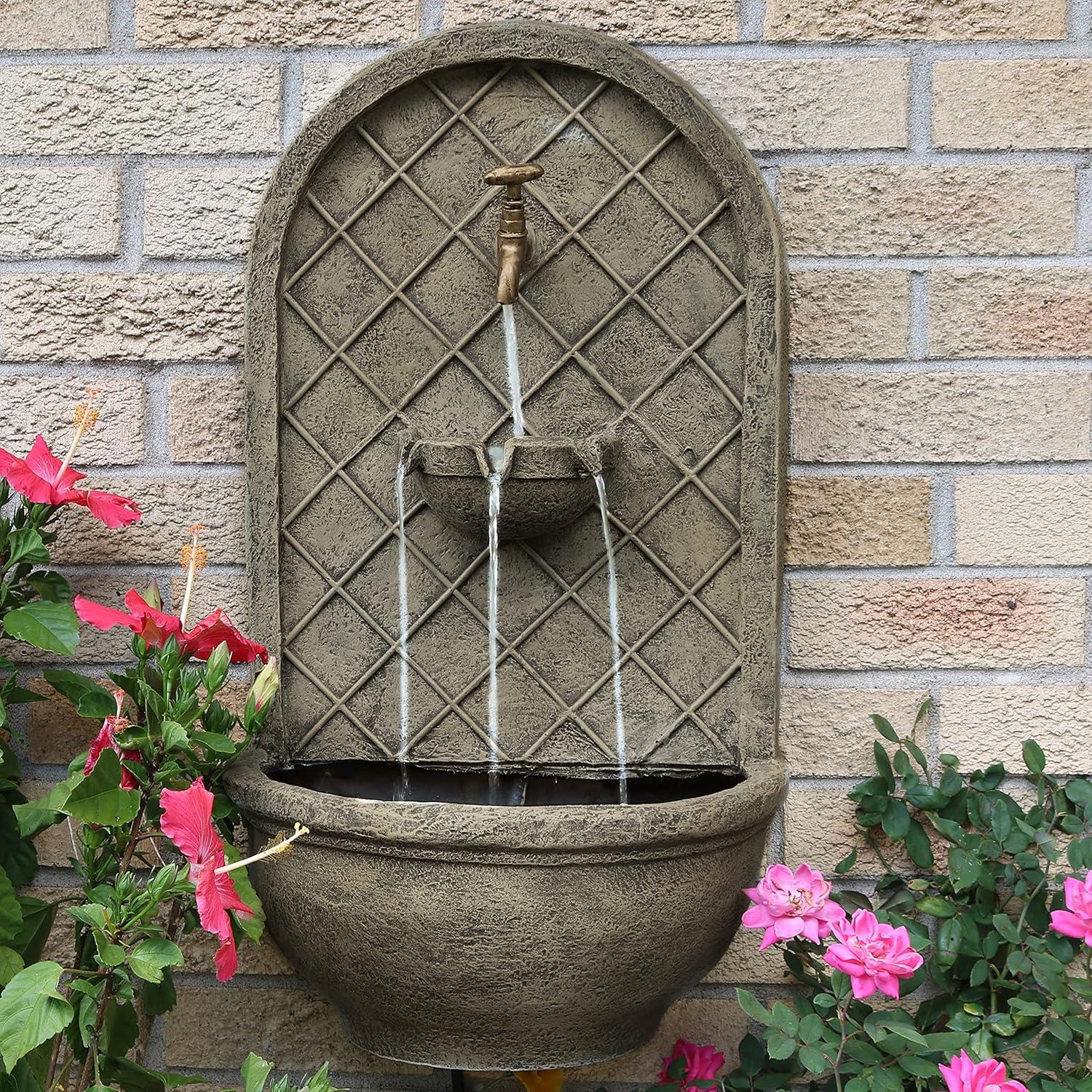 Sunnydaze 26"H Electric Polystone Messina Outdoor Wall-Mount Water Fountain