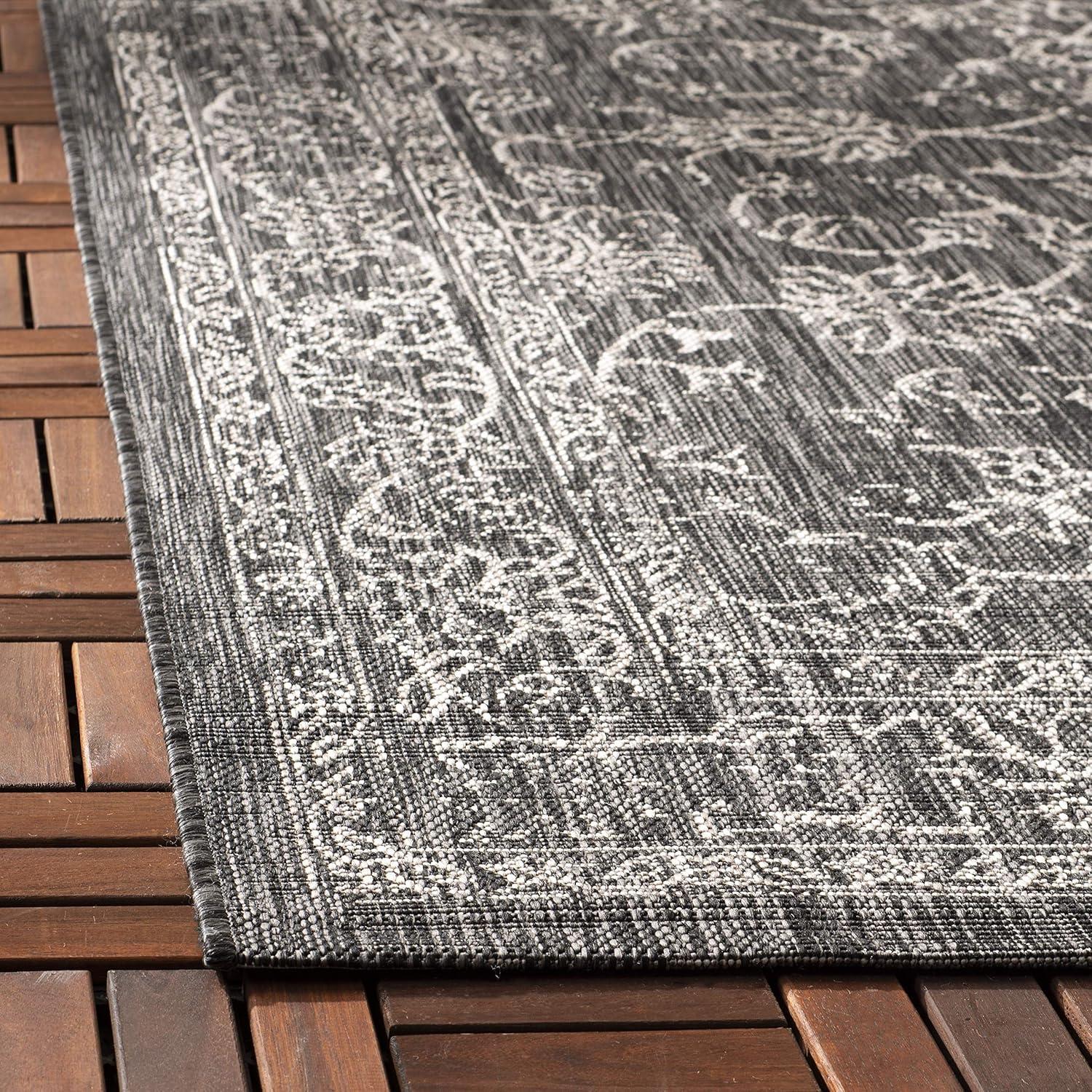 Courtyard CY8680 UV & Stain Resistant Non-Shedding Power Loomed Indoor/Outdoor Runner Rug - Black/Ivory - 2'3"x14' - Safavieh