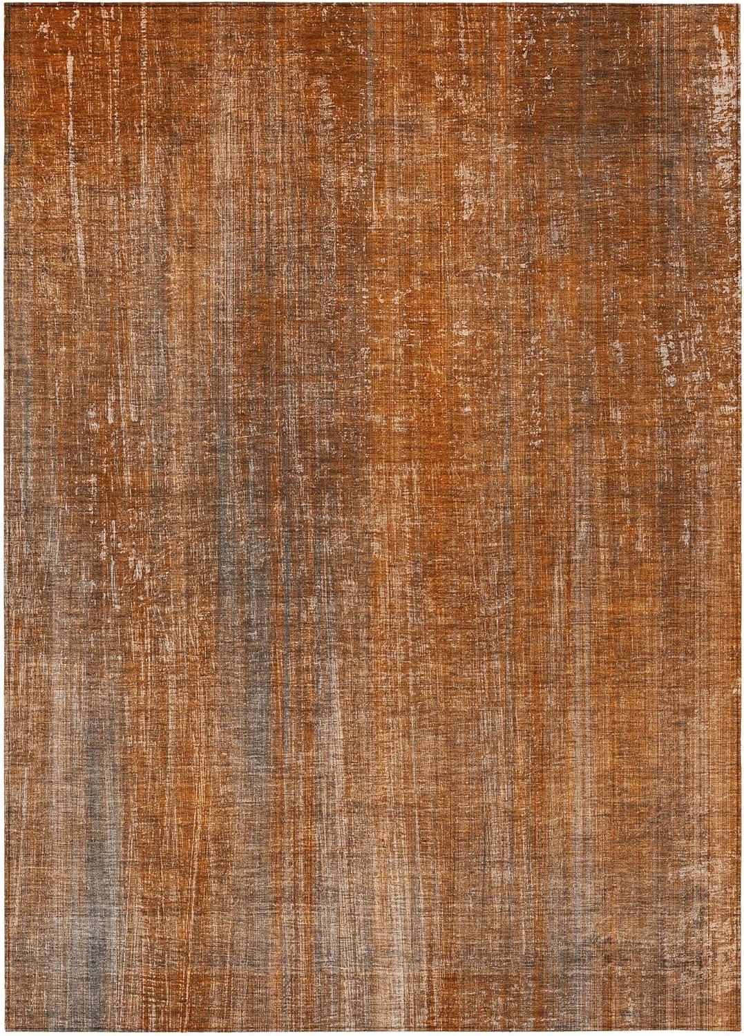 Paprika and Gray Striped Synthetic Washable Area Rug 9' x 12'