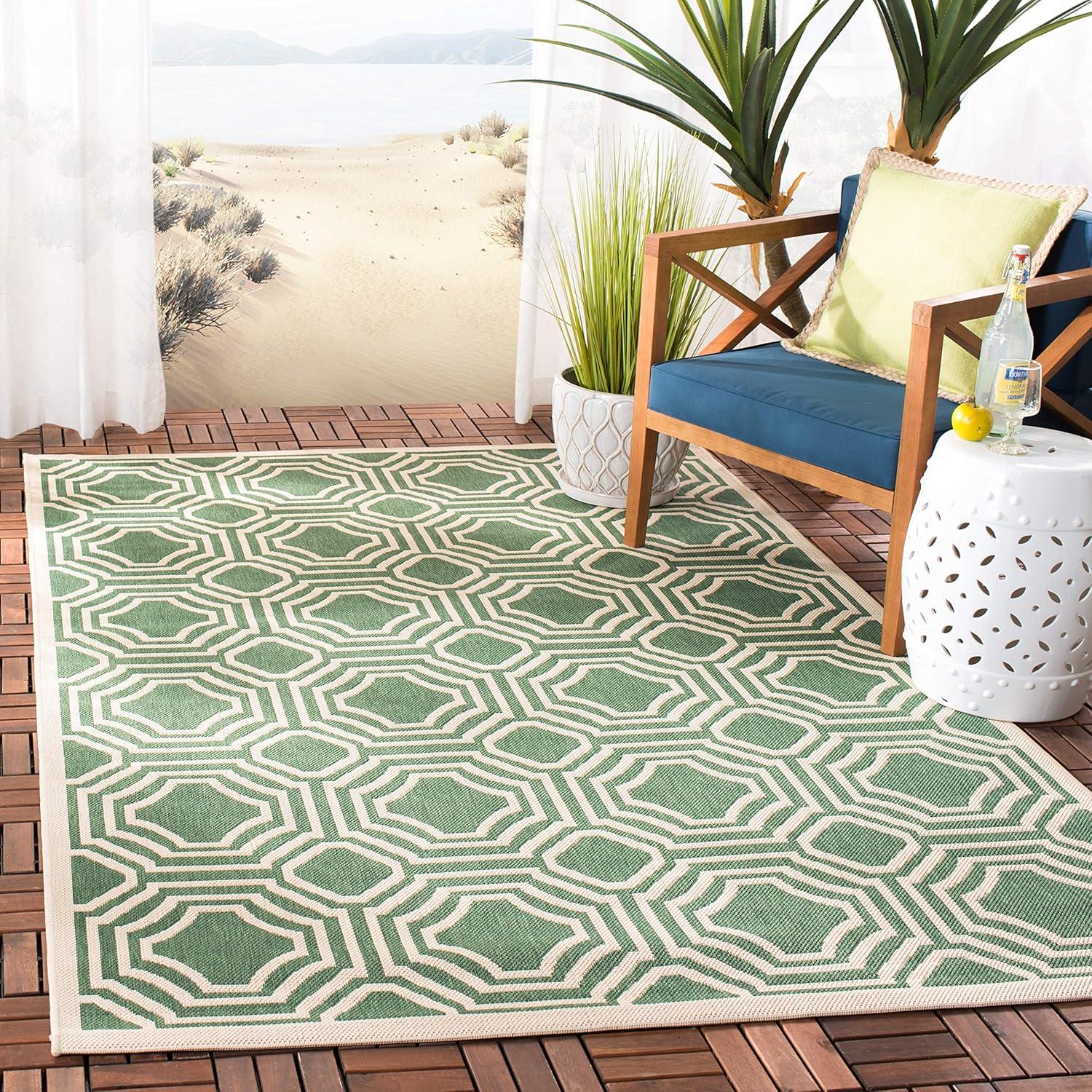 Courtyard CY6112 Power Loomed Indoor and Outdoor Area Rug - Dark Green/Beige - 9'x12' - Safavieh