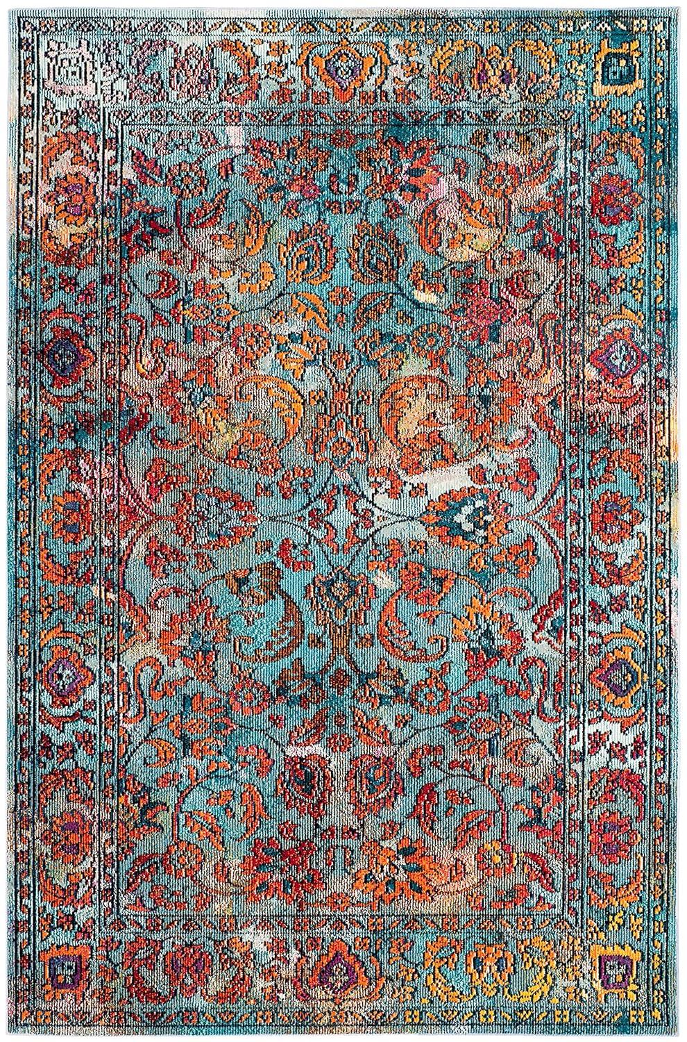 Crystal CRS515 Power Loomed Area Rug - Light Blue/Orange - 5'x8' - Safavieh.