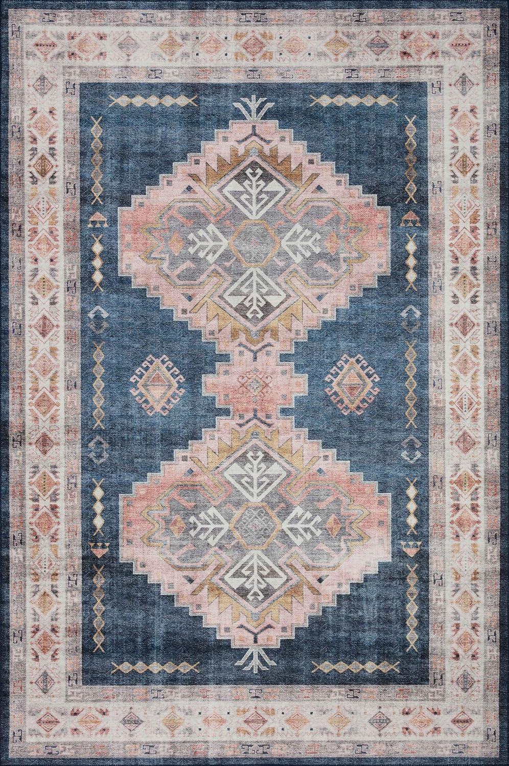 Loloi II Heidi Collection HEI-03 Denim / Blush, Southwestern Area Rug 5'-0" x 7'-6"